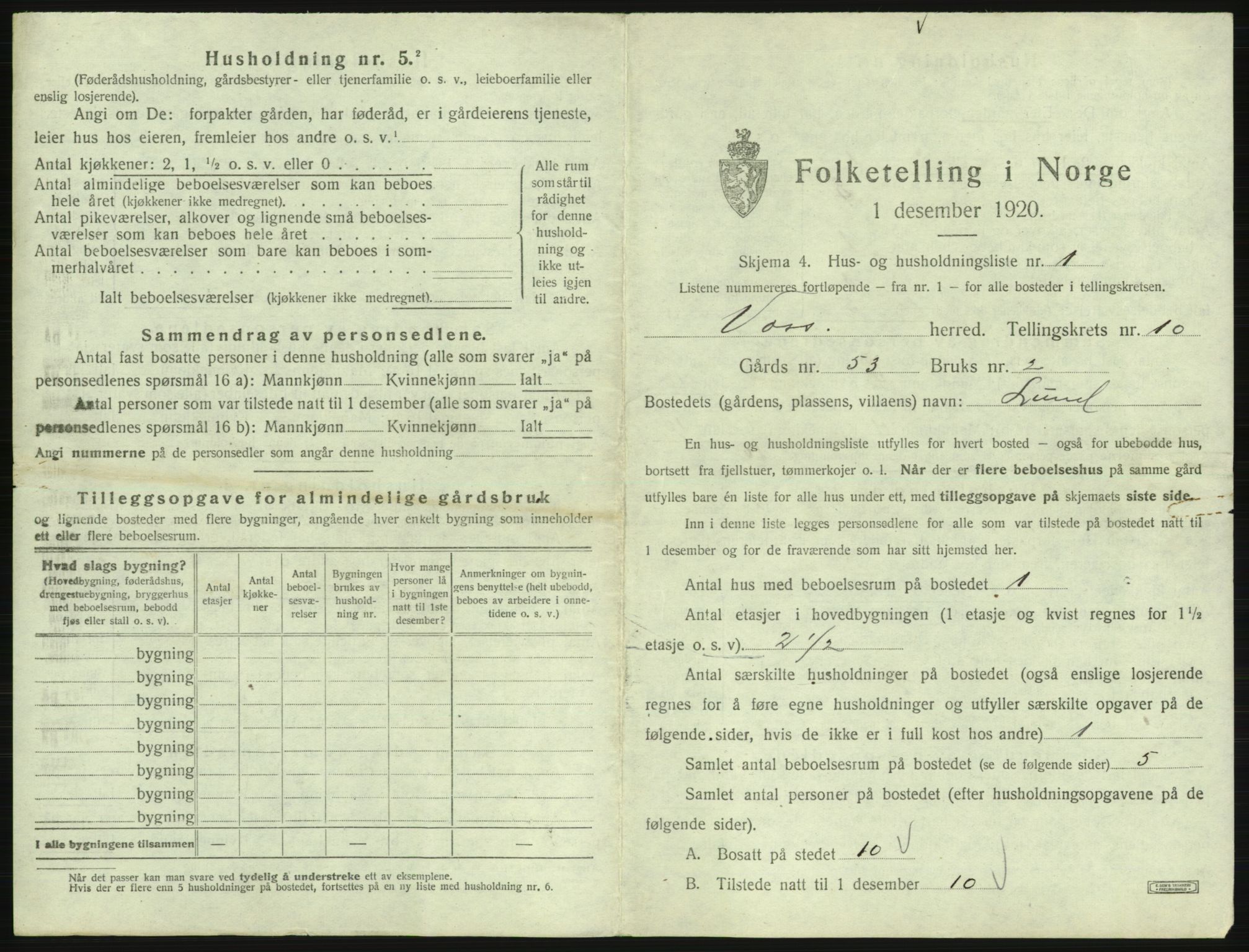 SAB, 1920 census for Voss, 1920, p. 941