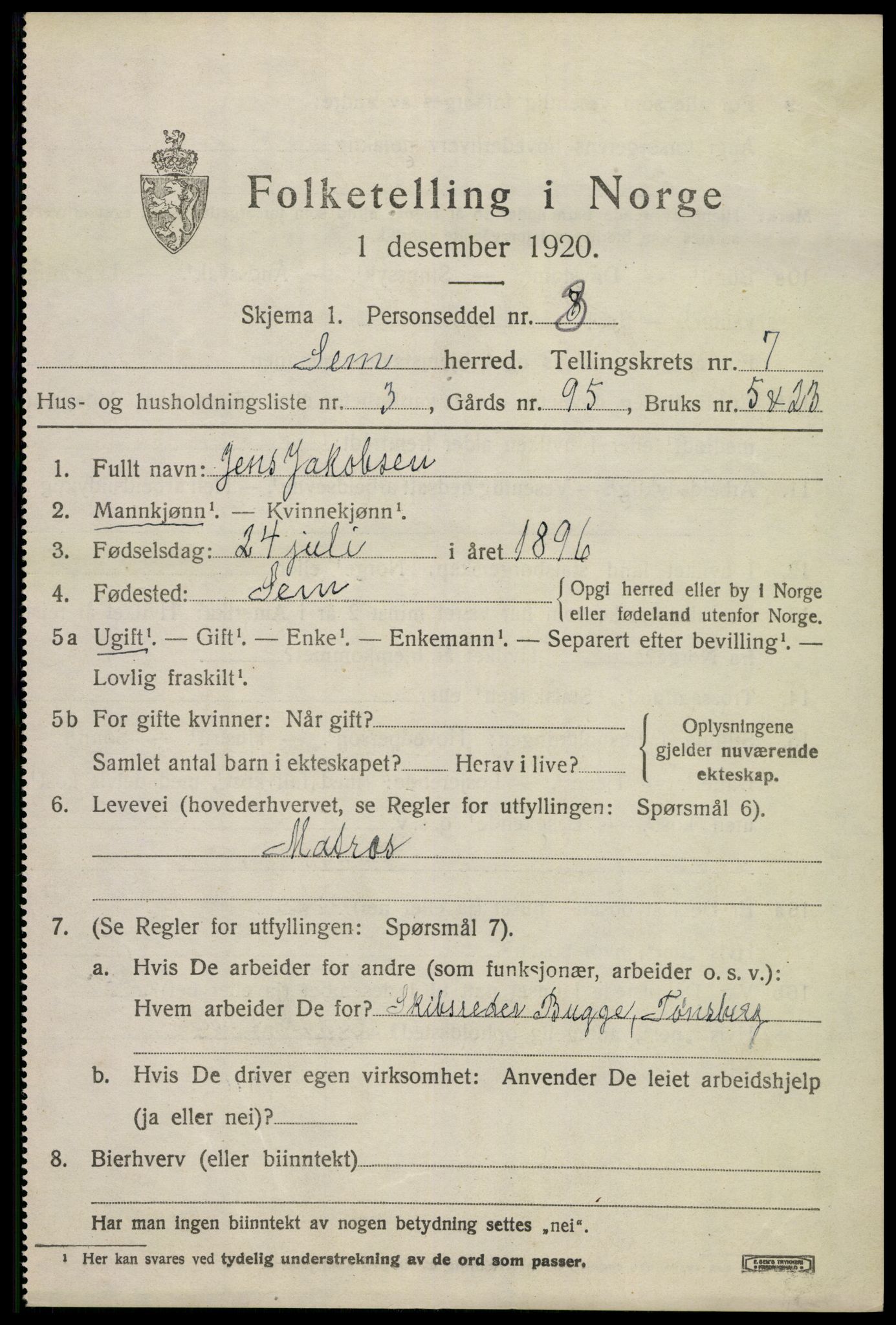 SAKO, 1920 census for Sem, 1920, p. 10357