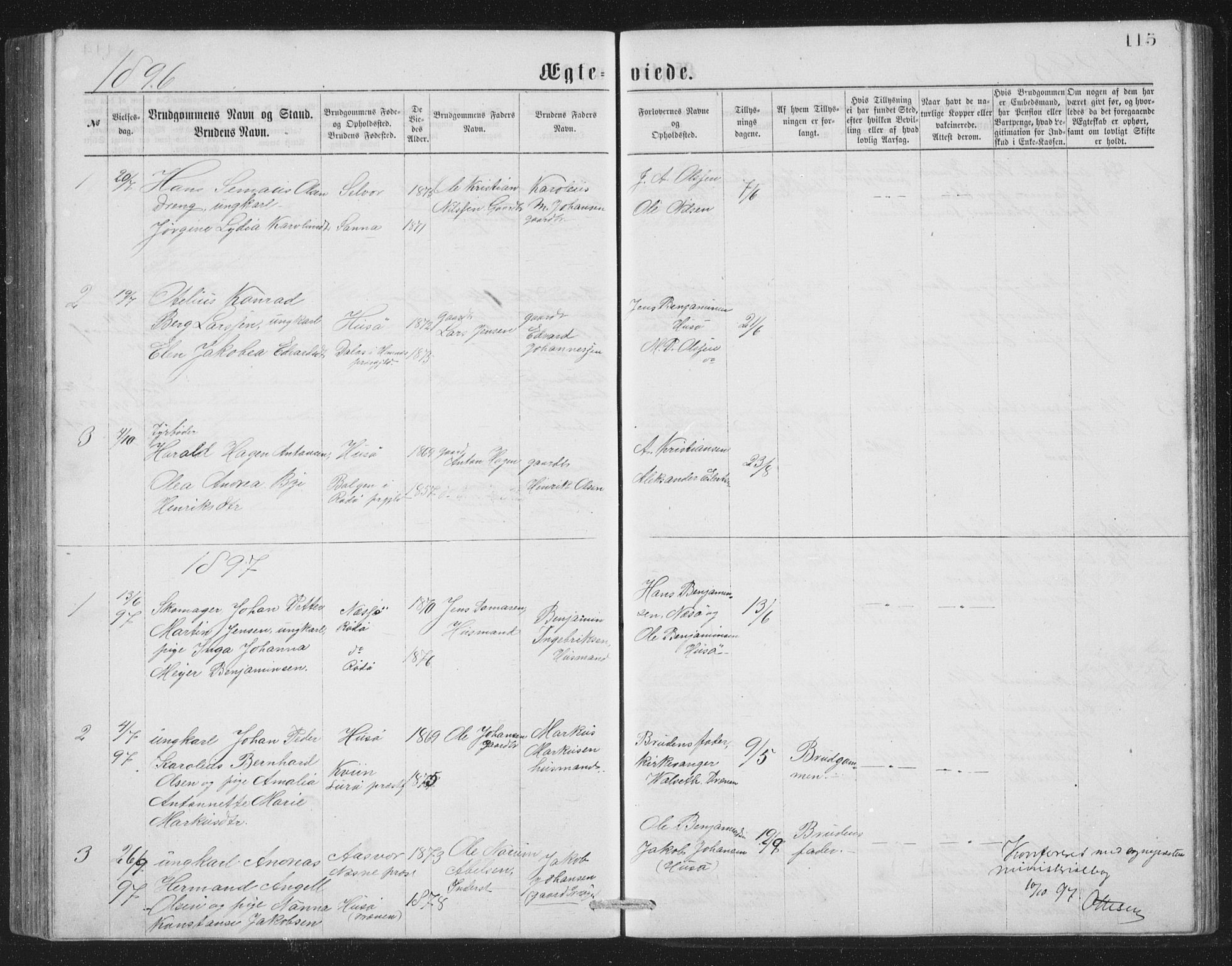 Ministerialprotokoller, klokkerbøker og fødselsregistre - Nordland, SAT/A-1459/840/L0582: Parish register (copy) no. 840C02, 1874-1900, p. 115