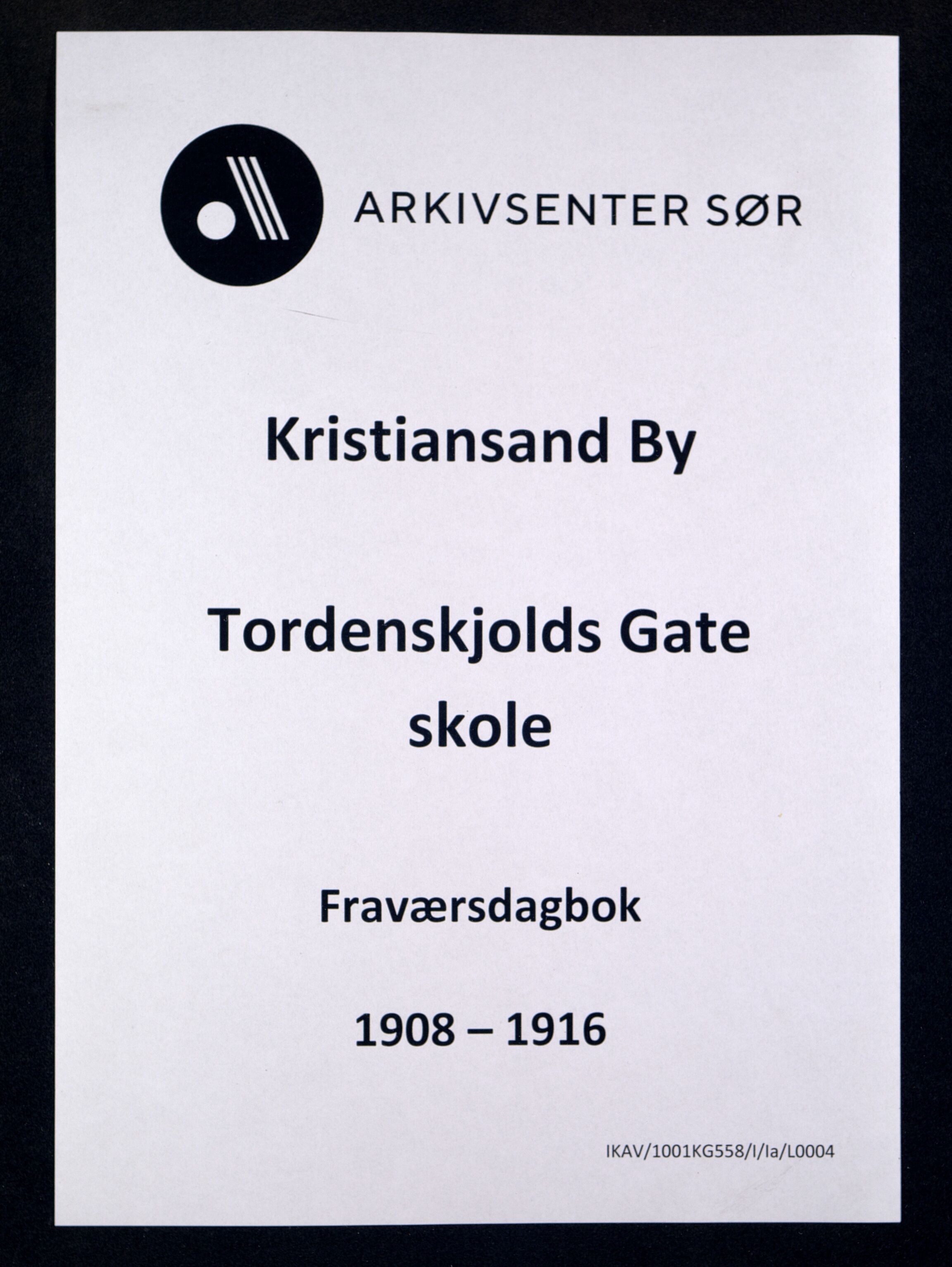 Kristiansand By - Tordenskjolds Gate Skole, ARKSOR/1001KG558/I/Ia/L0004: Fraværsdagbok, 1908-1916