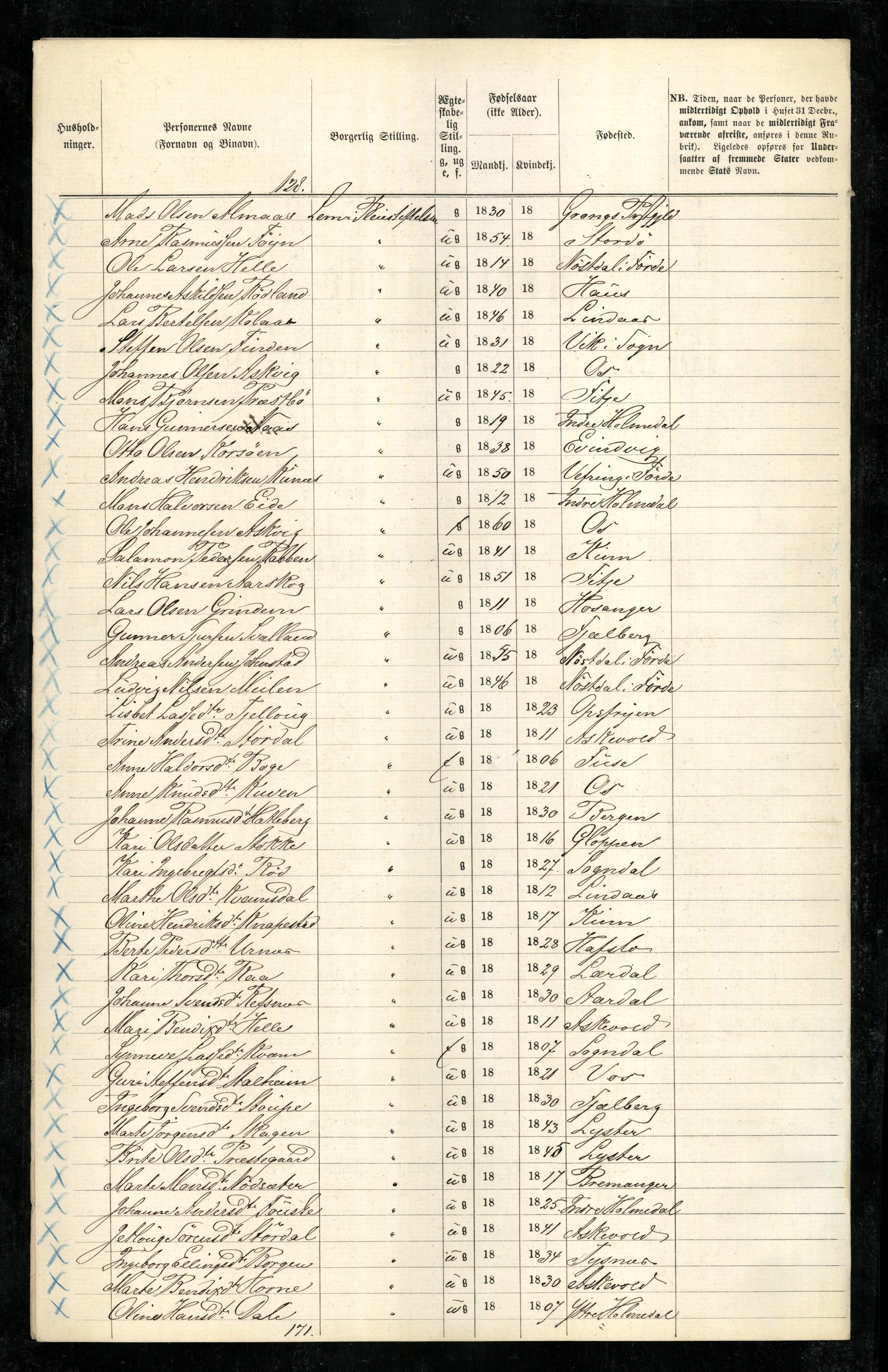 RA, 1870 census for 1301 Bergen, 1870