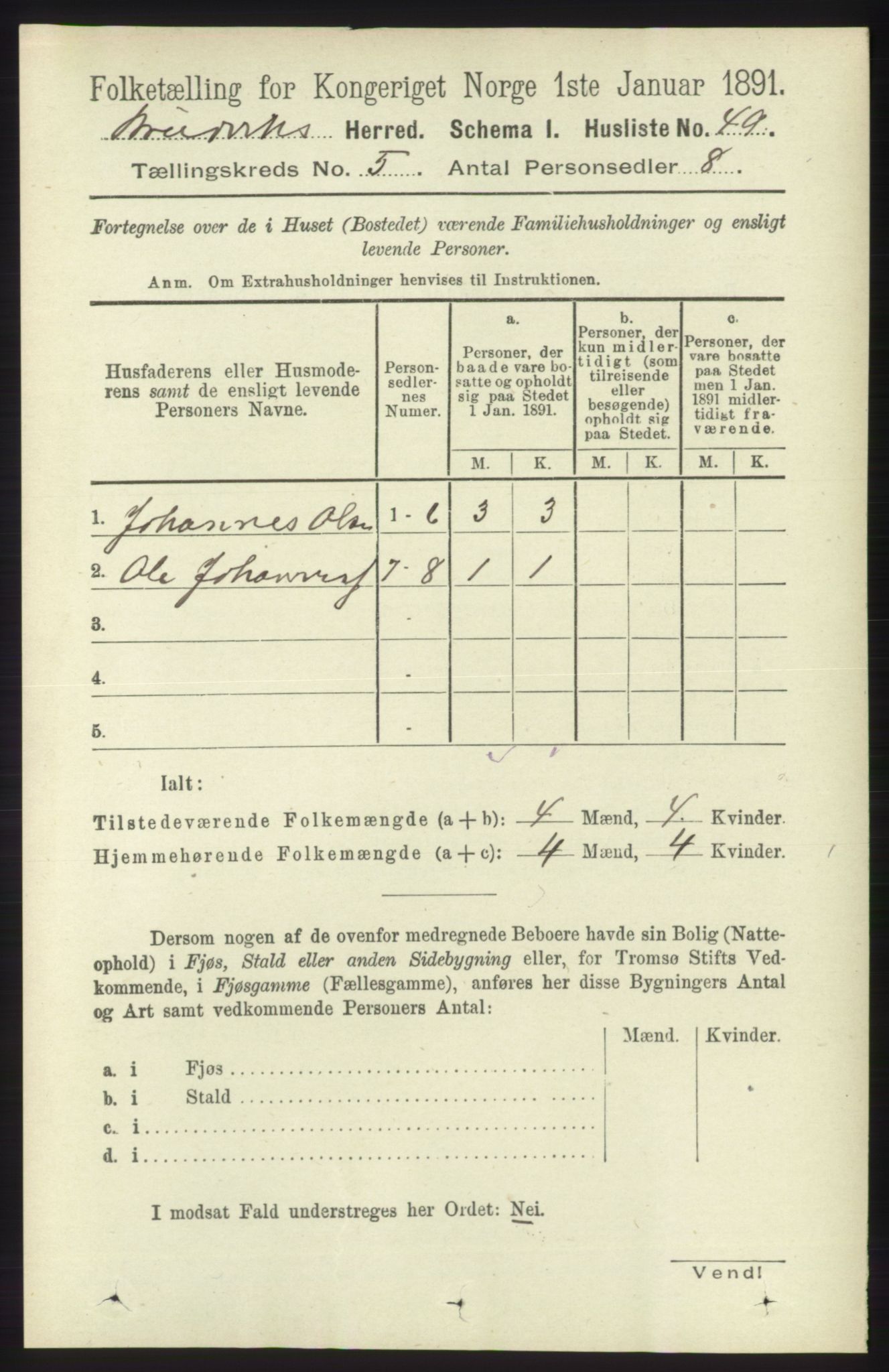 RA, 1891 census for 1251 Bruvik, 1891, p. 1268