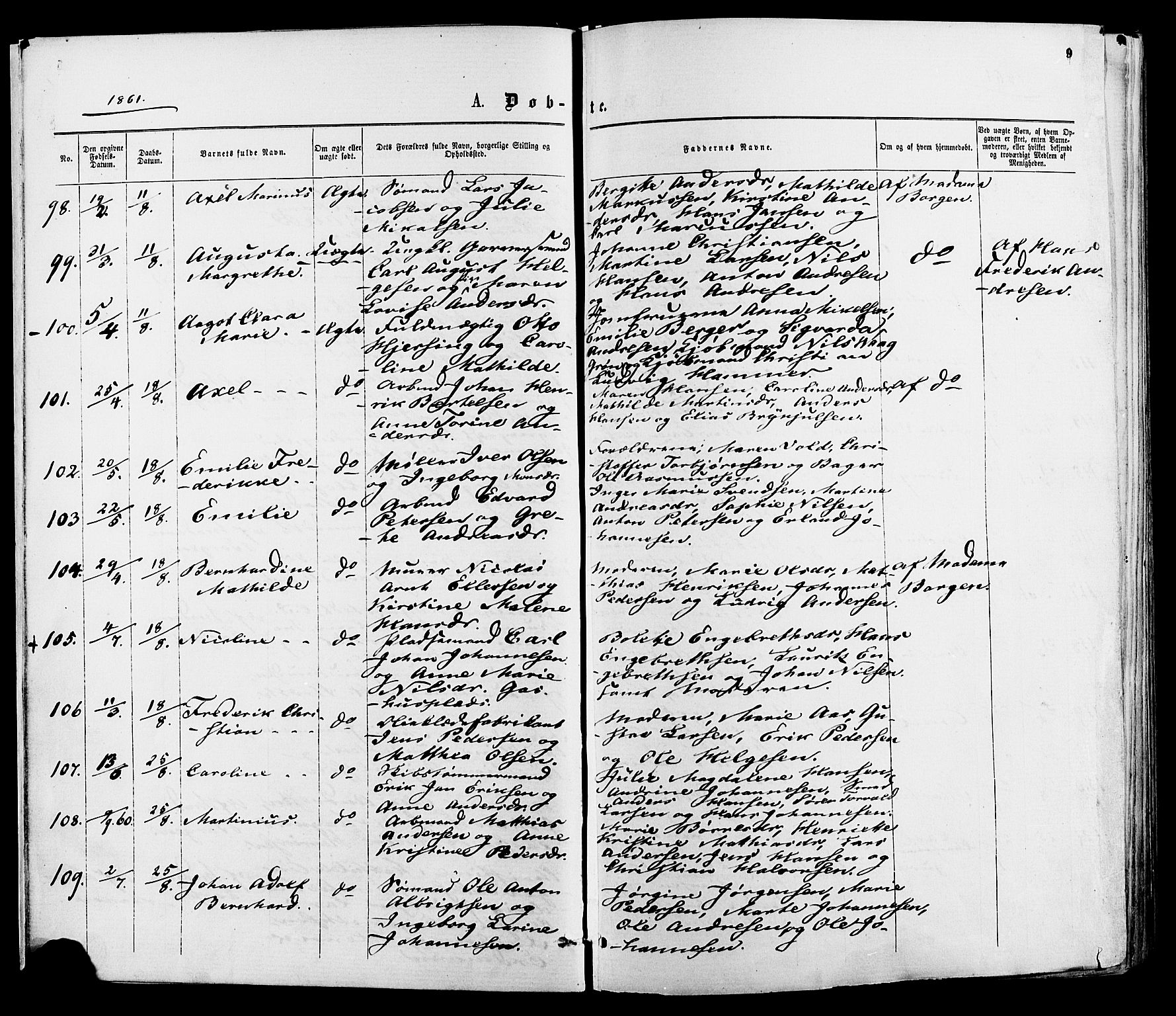 Moss prestekontor Kirkebøker, SAO/A-2003/F/Fa/L0009: Parish register (official) no. I 9, 1861-1869, p. 9