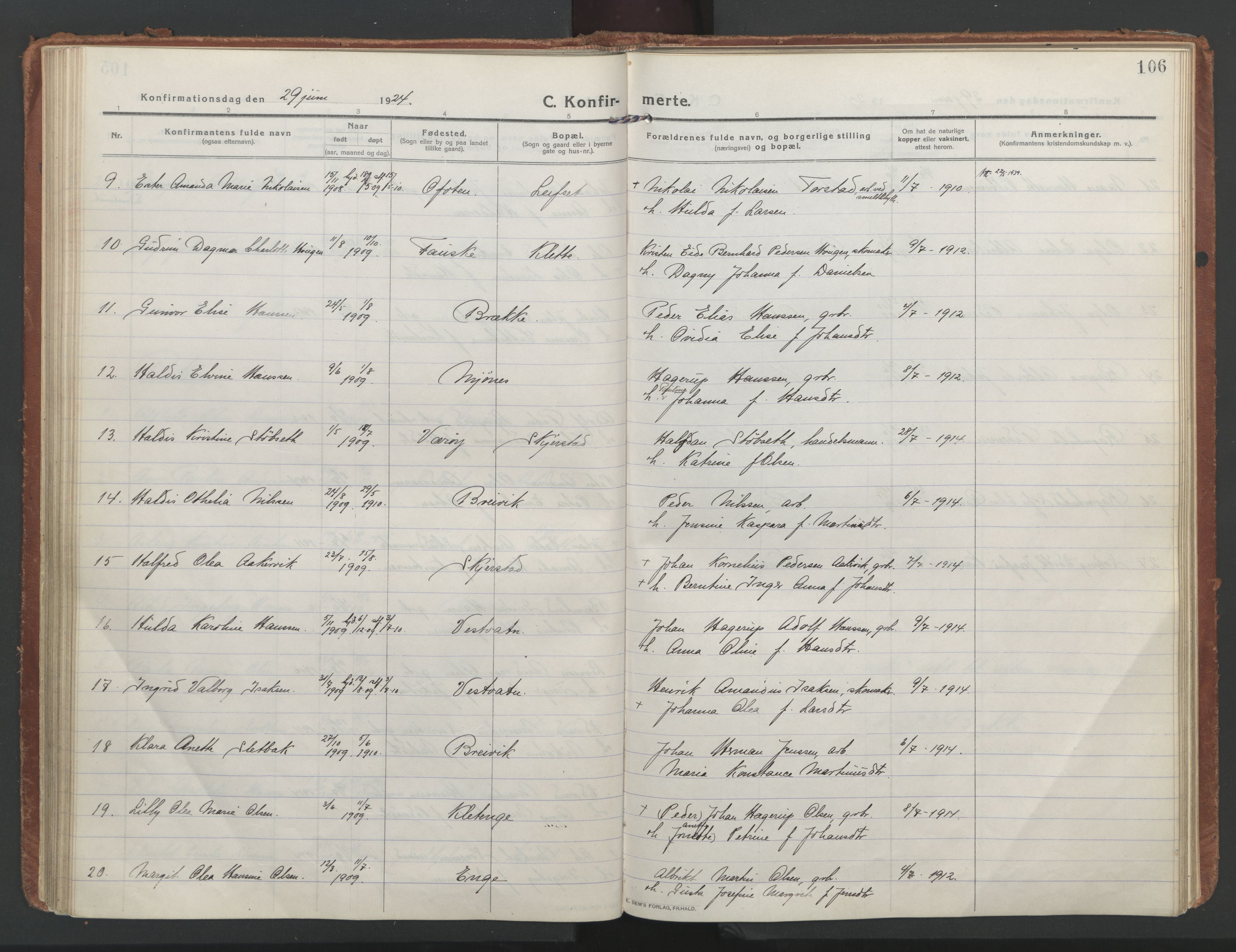 Ministerialprotokoller, klokkerbøker og fødselsregistre - Nordland, AV/SAT-A-1459/852/L0748: Parish register (official) no. 852A18, 1913-1932, p. 106