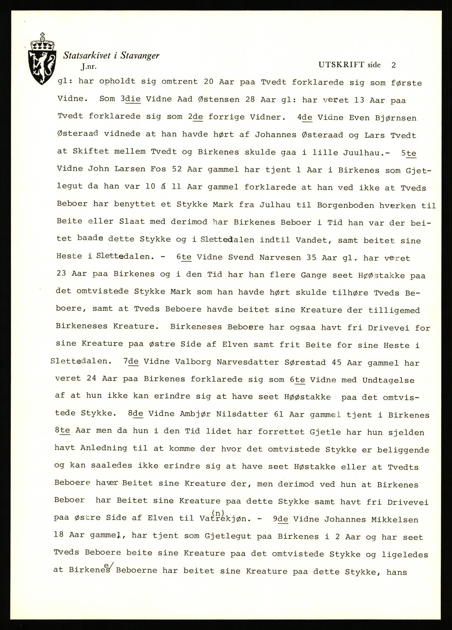 Statsarkivet i Stavanger, AV/SAST-A-101971/03/Y/Yj/L0008: Avskrifter sortert etter gårdsnavn: Birkeland indre - Bjerge, 1750-1930, p. 233
