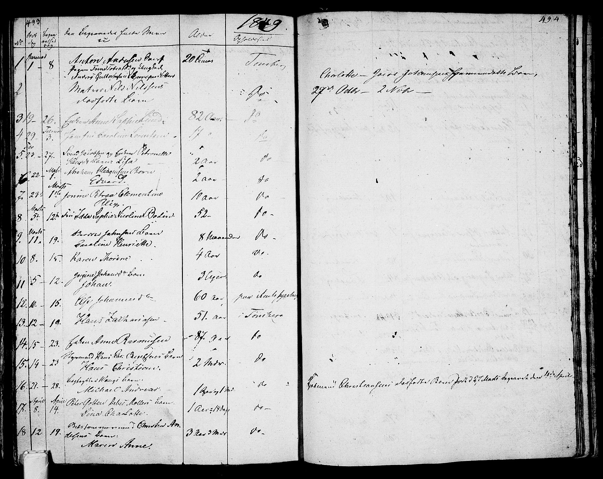 Tønsberg kirkebøker, AV/SAKO-A-330/G/Ga/L0002: Parish register (copy) no. 2, 1827-1854, p. 493-494