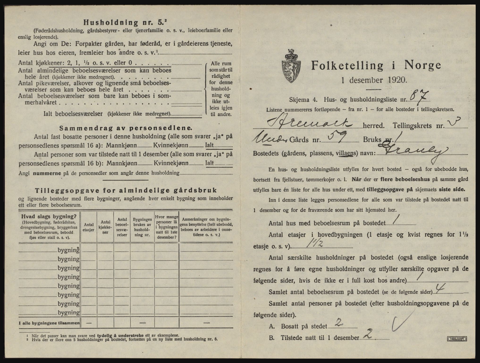 SAO, 1920 census for Aremark, 1920, p. 465