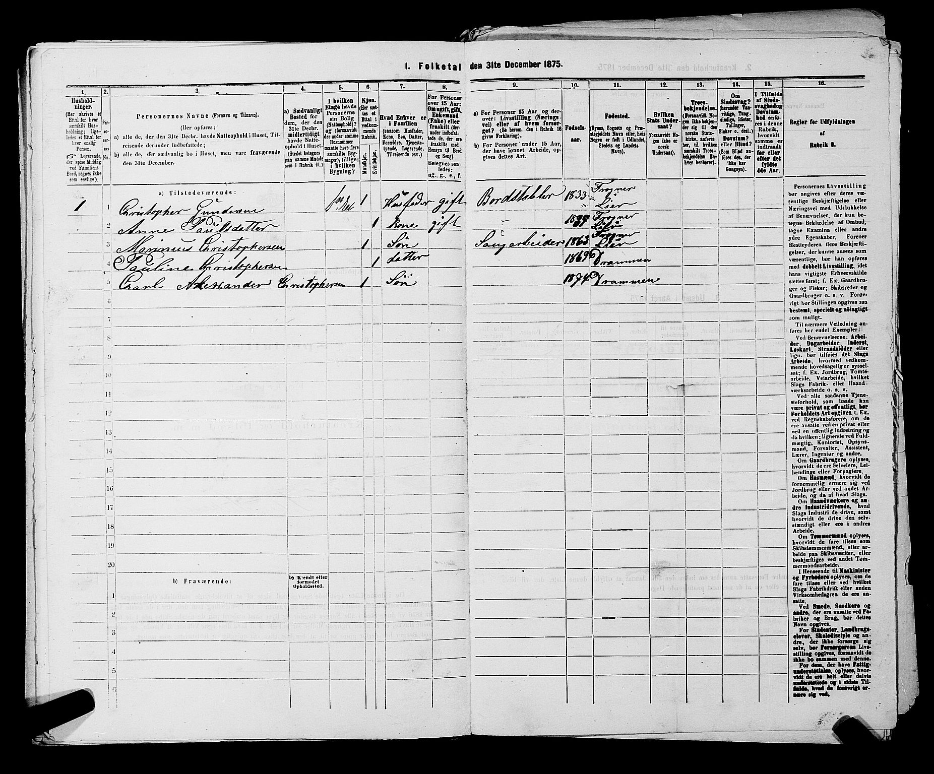 SAKO, 1875 census for 0602 Drammen, 1875, p. 613