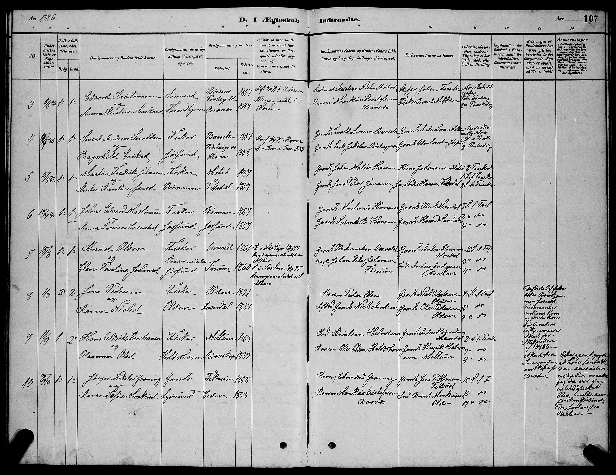 Ministerialprotokoller, klokkerbøker og fødselsregistre - Sør-Trøndelag, AV/SAT-A-1456/654/L0665: Parish register (copy) no. 654C01, 1879-1901, p. 107