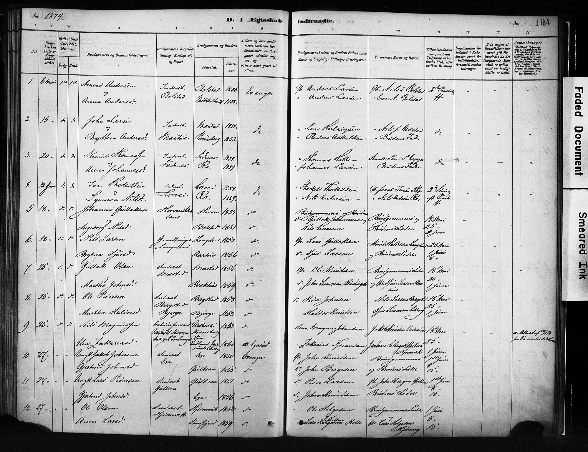 Evanger sokneprestembete, SAB/A-99924: Parish register (official) no. A 1, 1877-1899, p. 194