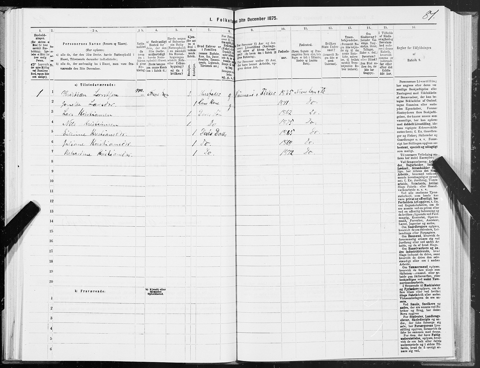 SAT, 1875 census for 1828P Nesna, 1875, p. 1081