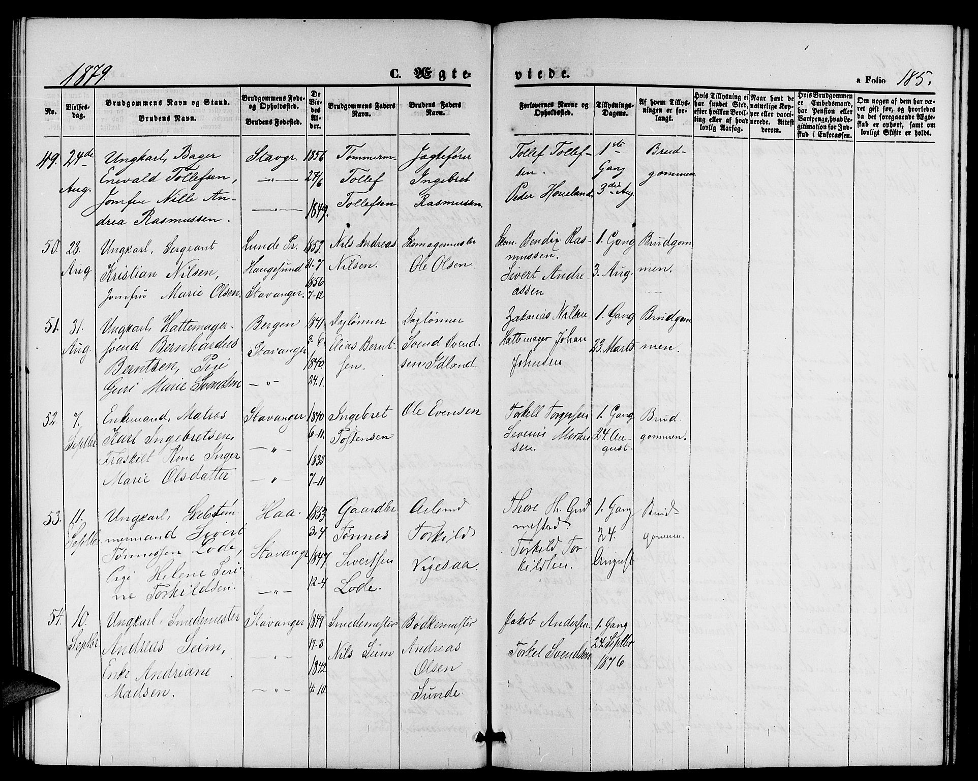 St. Petri sokneprestkontor, AV/SAST-A-101813/001/30/30BB/L0002: Parish register (copy) no. B 2, 1865-1885, p. 185