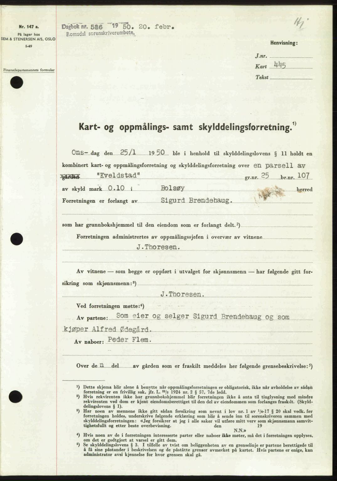 Romsdal sorenskriveri, AV/SAT-A-4149/1/2/2C: Mortgage book no. A32, 1950-1950, Diary no: : 586/1950