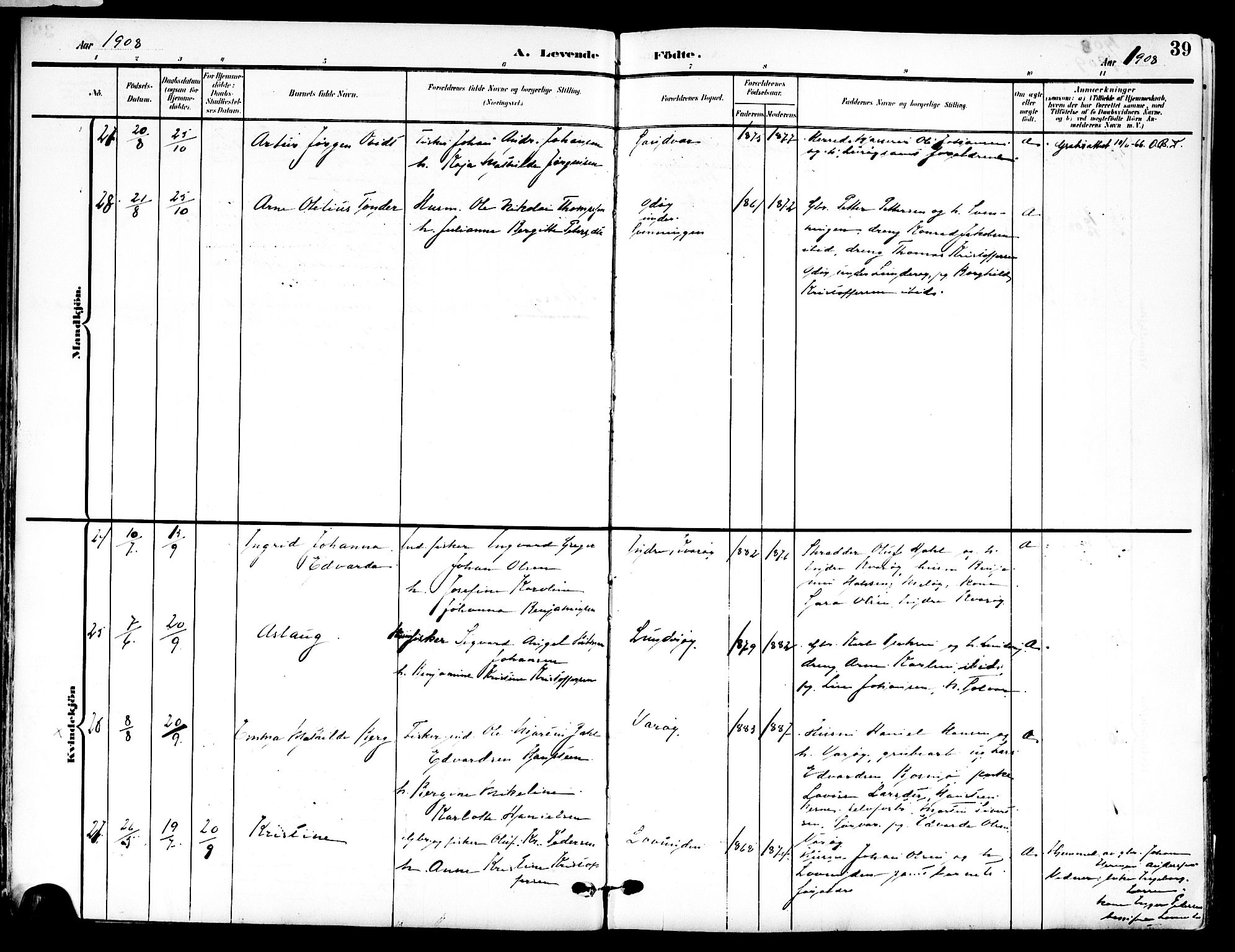 Ministerialprotokoller, klokkerbøker og fødselsregistre - Nordland, AV/SAT-A-1459/839/L0569: Parish register (official) no. 839A06, 1903-1922, p. 39