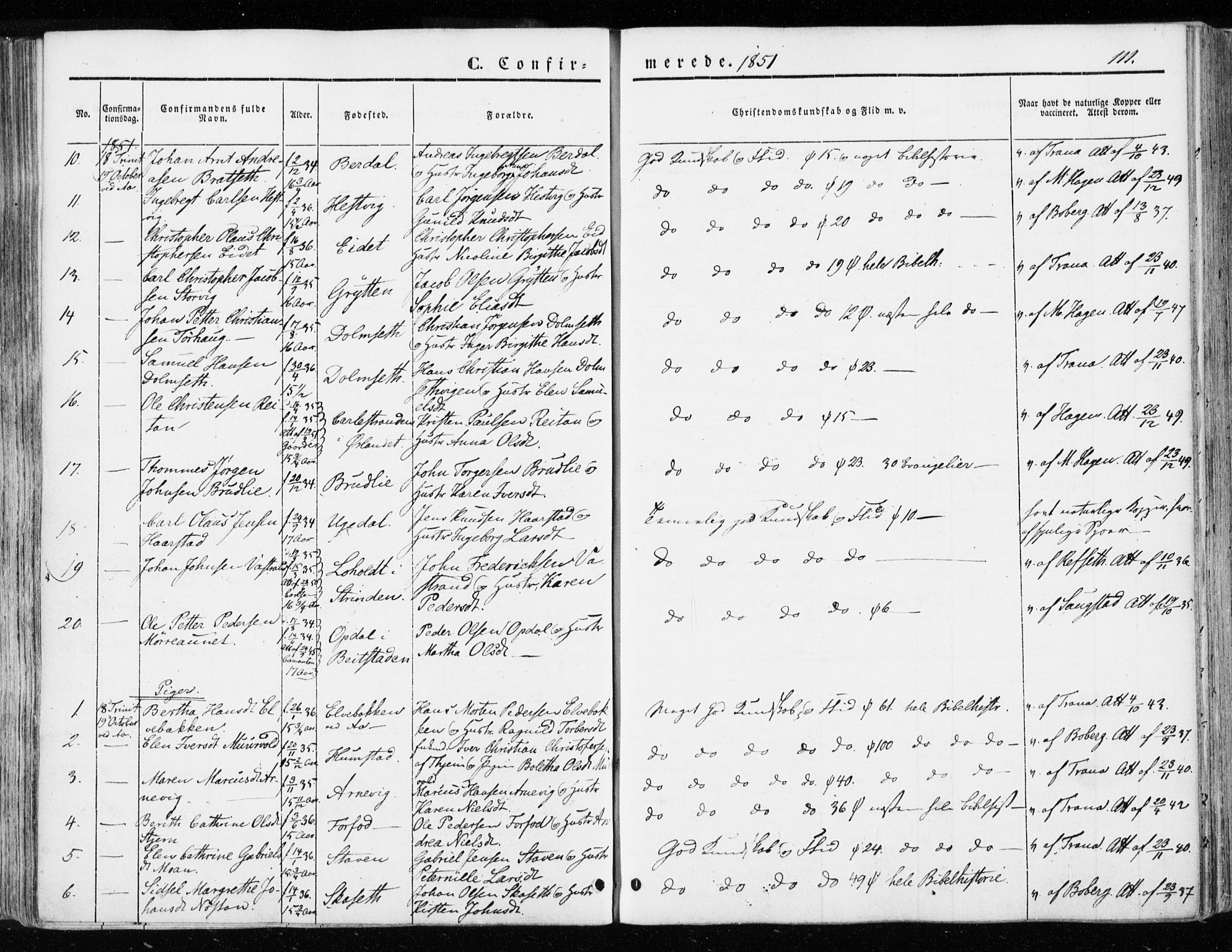 Ministerialprotokoller, klokkerbøker og fødselsregistre - Sør-Trøndelag, SAT/A-1456/655/L0677: Parish register (official) no. 655A06, 1847-1860, p. 111
