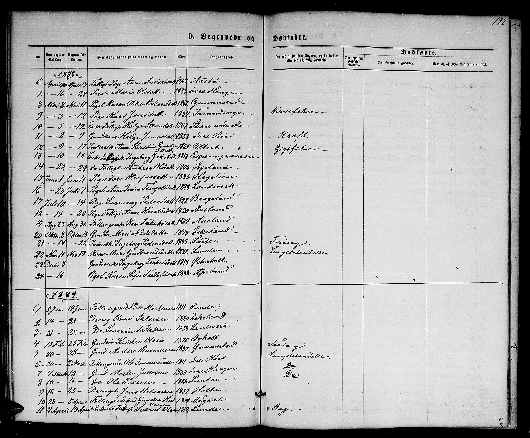 Gjerstad sokneprestkontor, AV/SAK-1111-0014/F/Fb/Fba/L0006: Parish register (copy) no. B 6, 1868-1890, p. 192