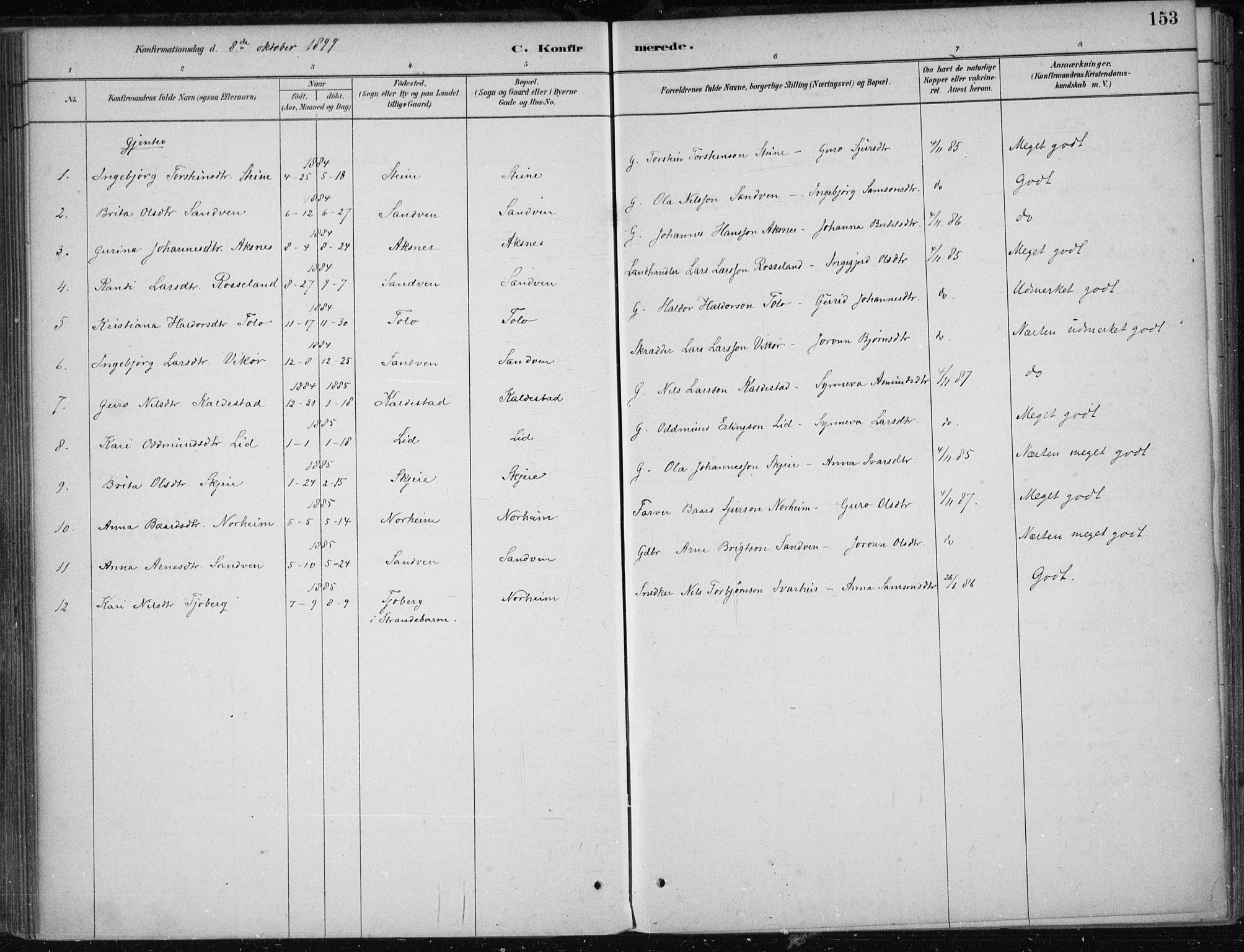 Kvam sokneprestembete, SAB/A-76201/H/Haa: Parish register (official) no. B  1, 1880-1908, p. 153