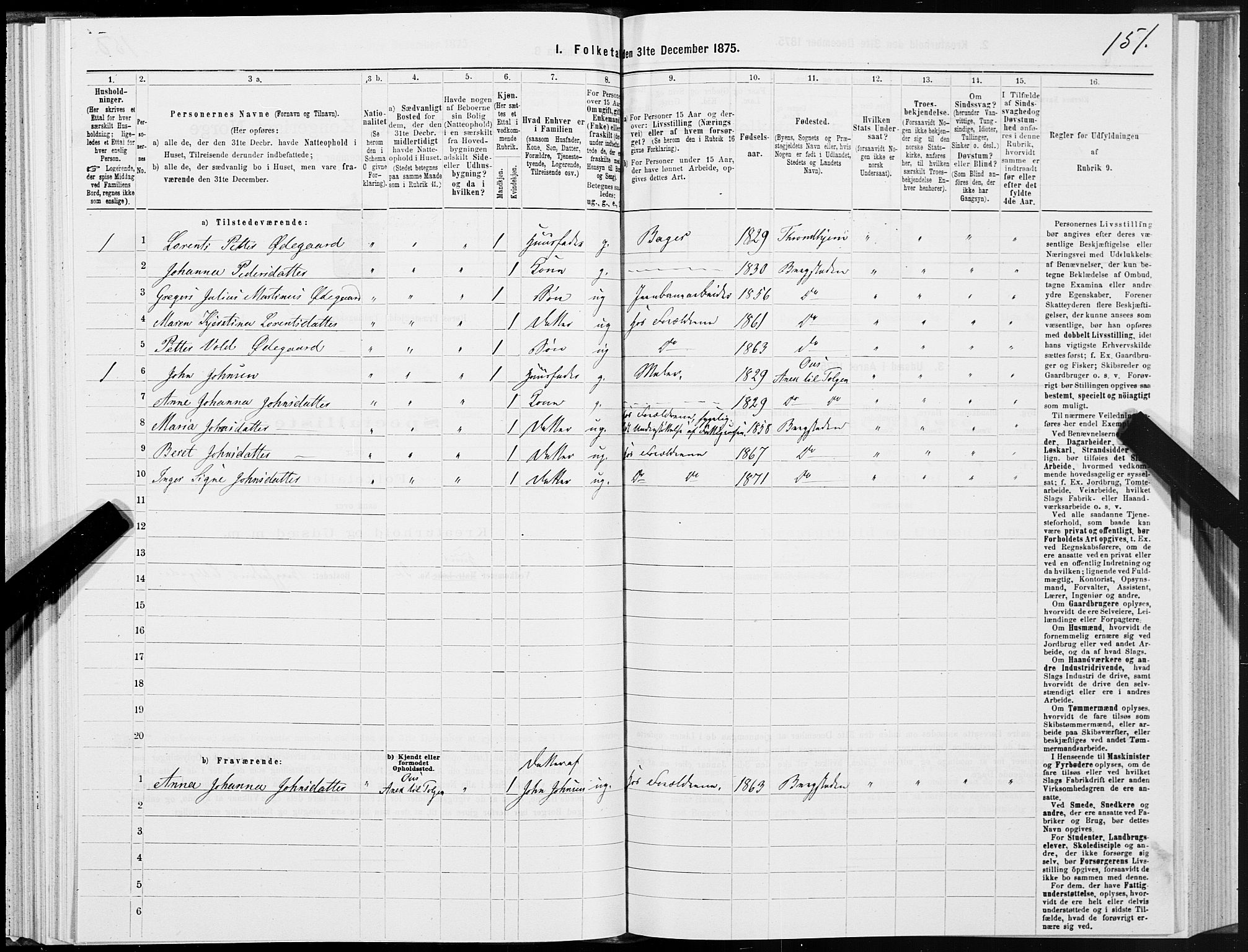 SAT, 1875 census for 1640P Røros, 1875, p. 1151