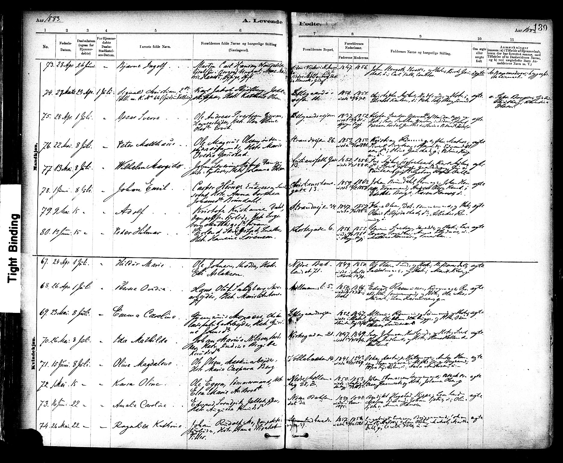Ministerialprotokoller, klokkerbøker og fødselsregistre - Sør-Trøndelag, SAT/A-1456/604/L0188: Parish register (official) no. 604A09, 1878-1892, p. 139