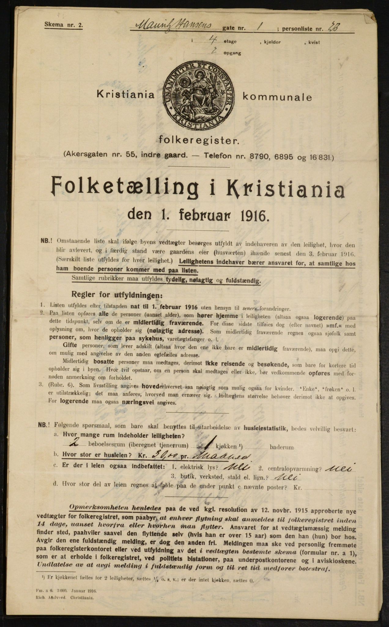 OBA, Municipal Census 1916 for Kristiania, 1916, p. 66505