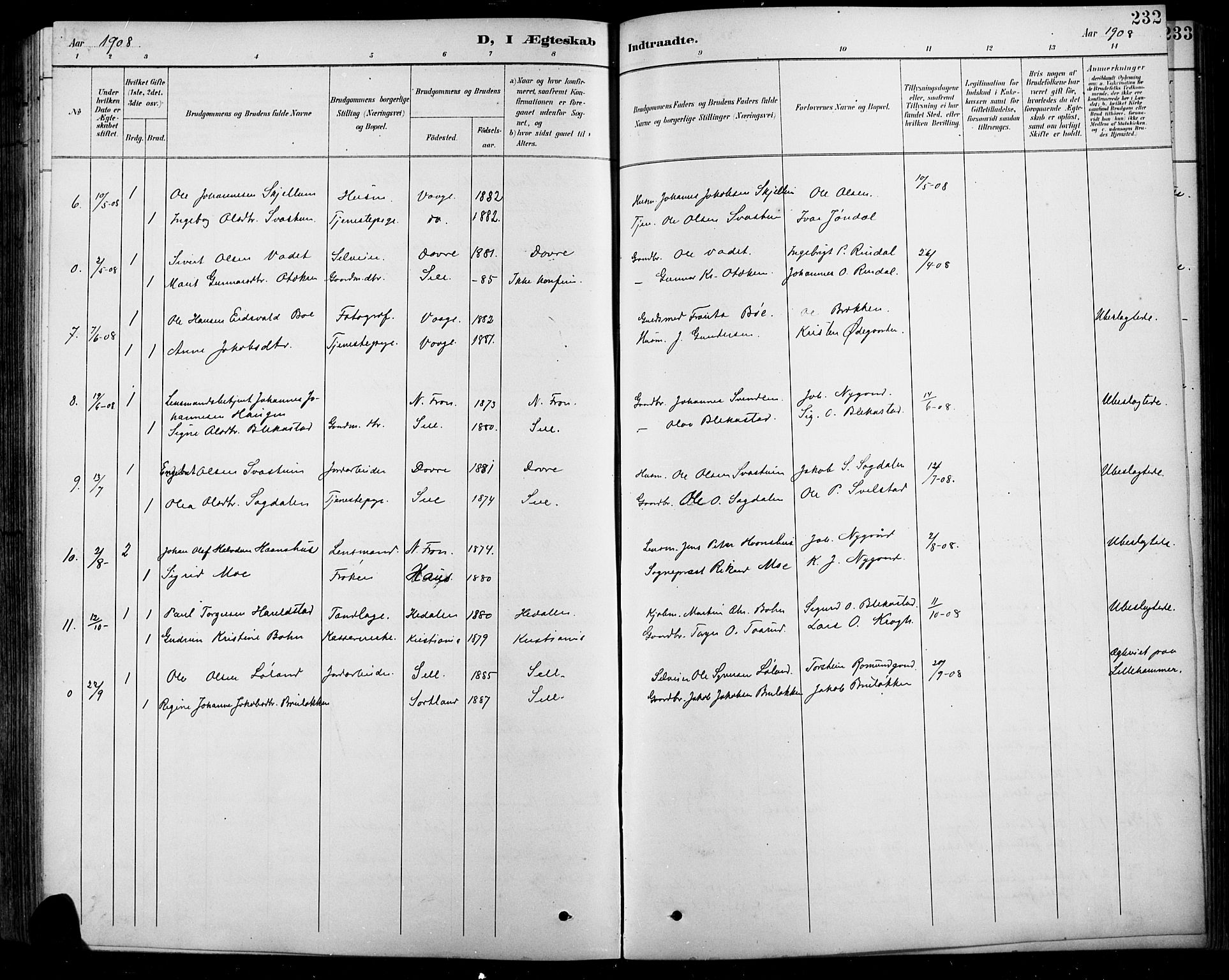 Sel prestekontor, SAH/PREST-074/H/Ha/Hab/L0001: Parish register (copy) no. 1, 1894-1923, p. 232