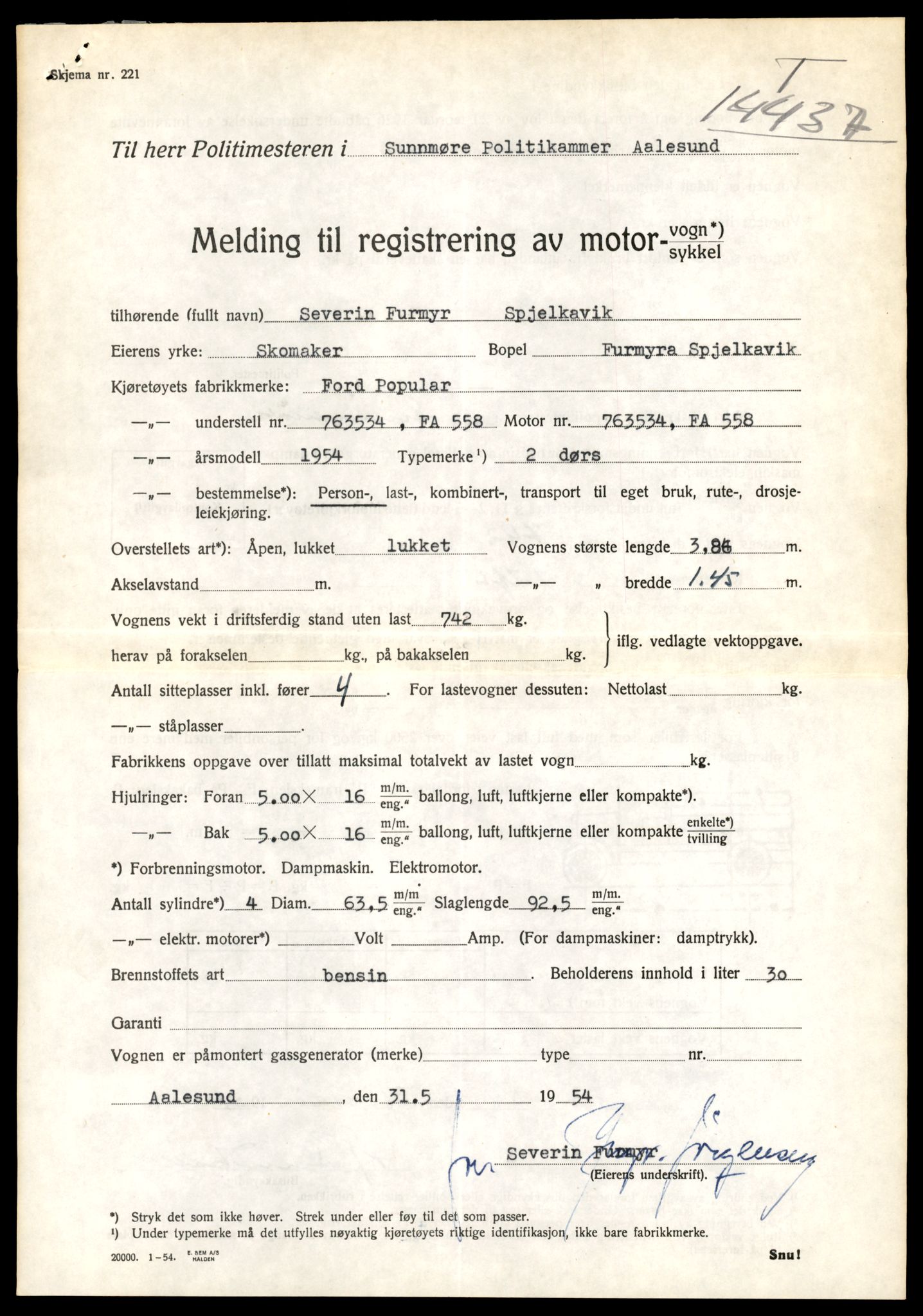 Møre og Romsdal vegkontor - Ålesund trafikkstasjon, AV/SAT-A-4099/F/Fe/L0045: Registreringskort for kjøretøy T 14320 - T 14444, 1927-1998, p. 3050