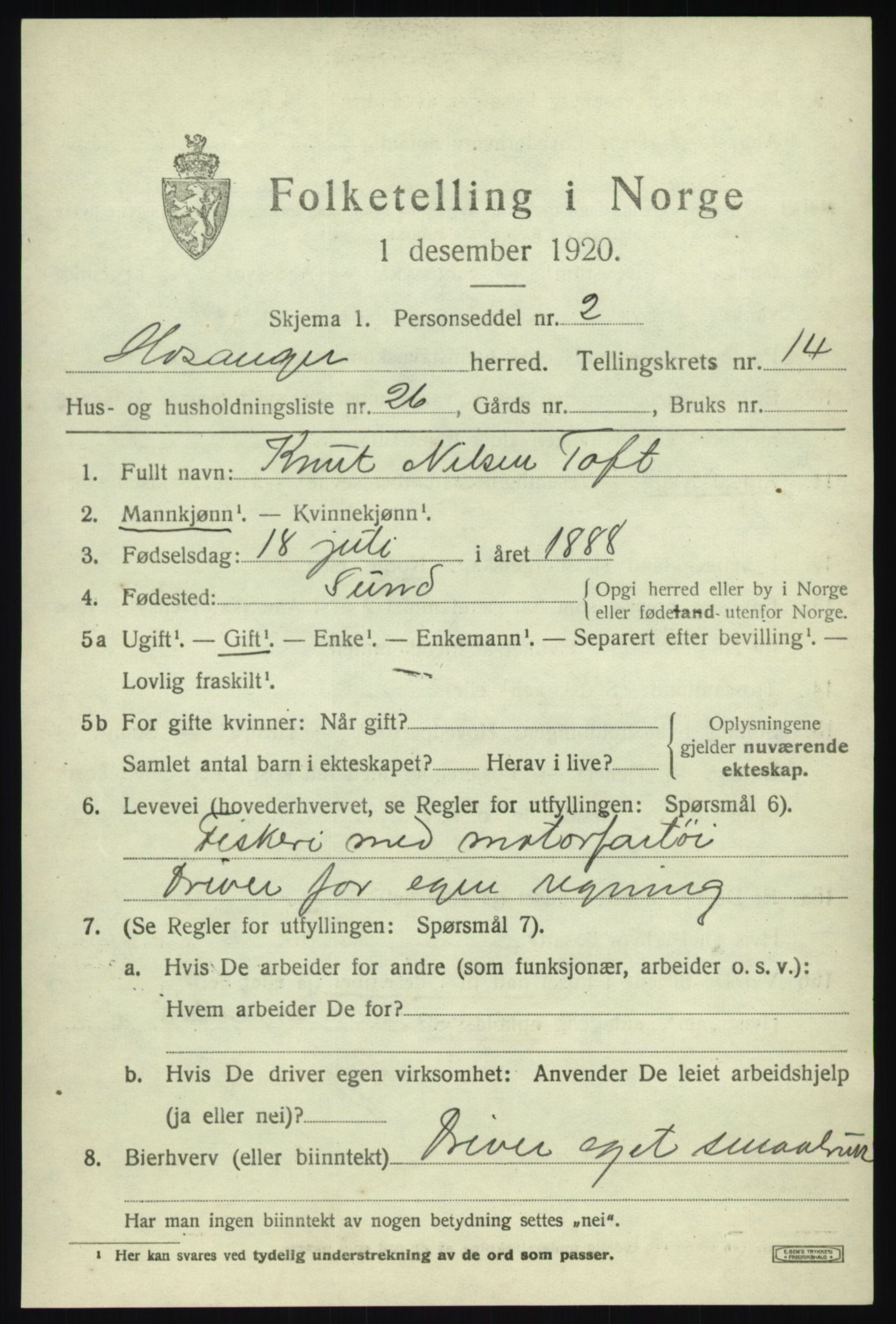 SAB, 1920 census for Hosanger, 1920, p. 5813