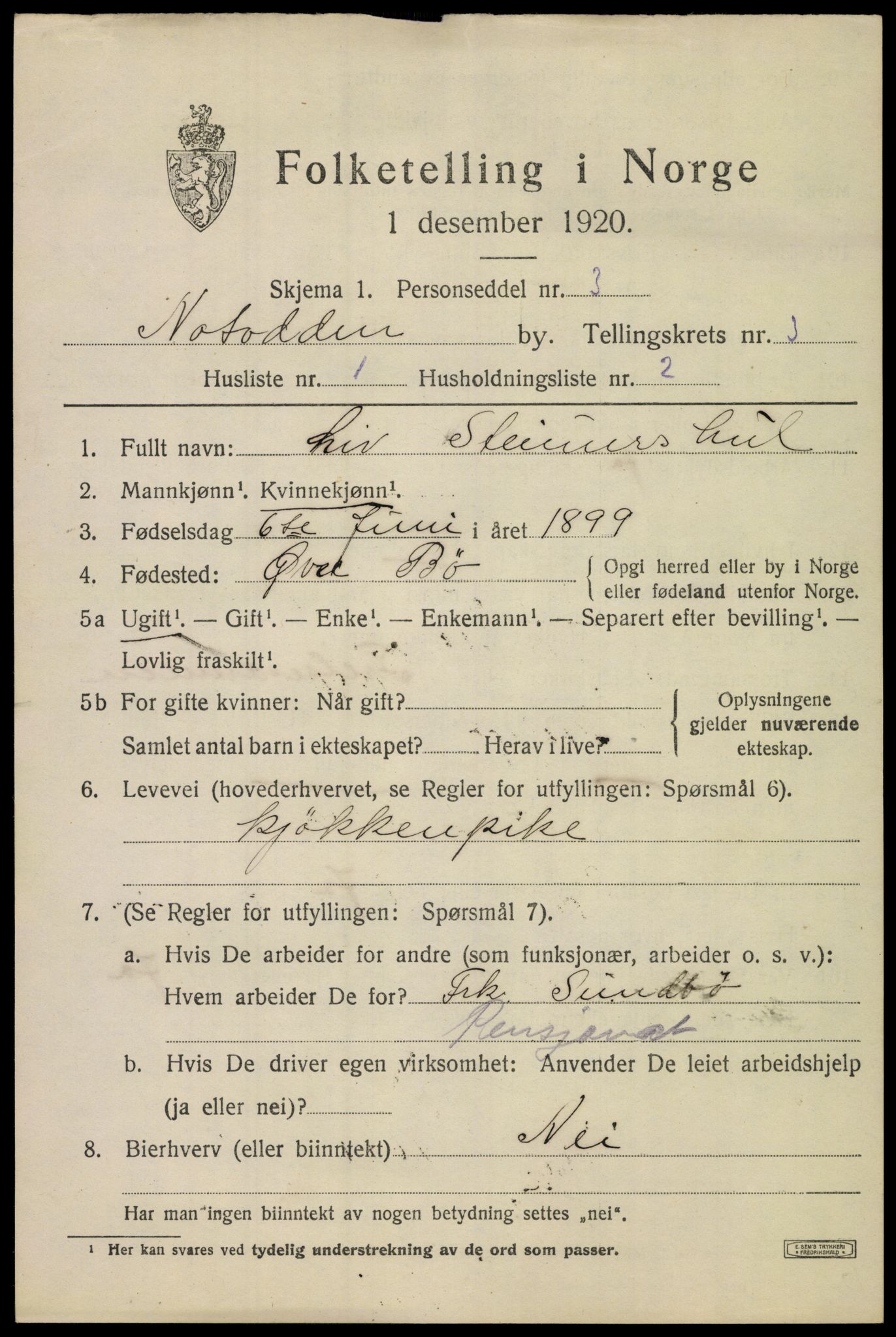 SAKO, 1920 census for Notodden, 1920, p. 8316