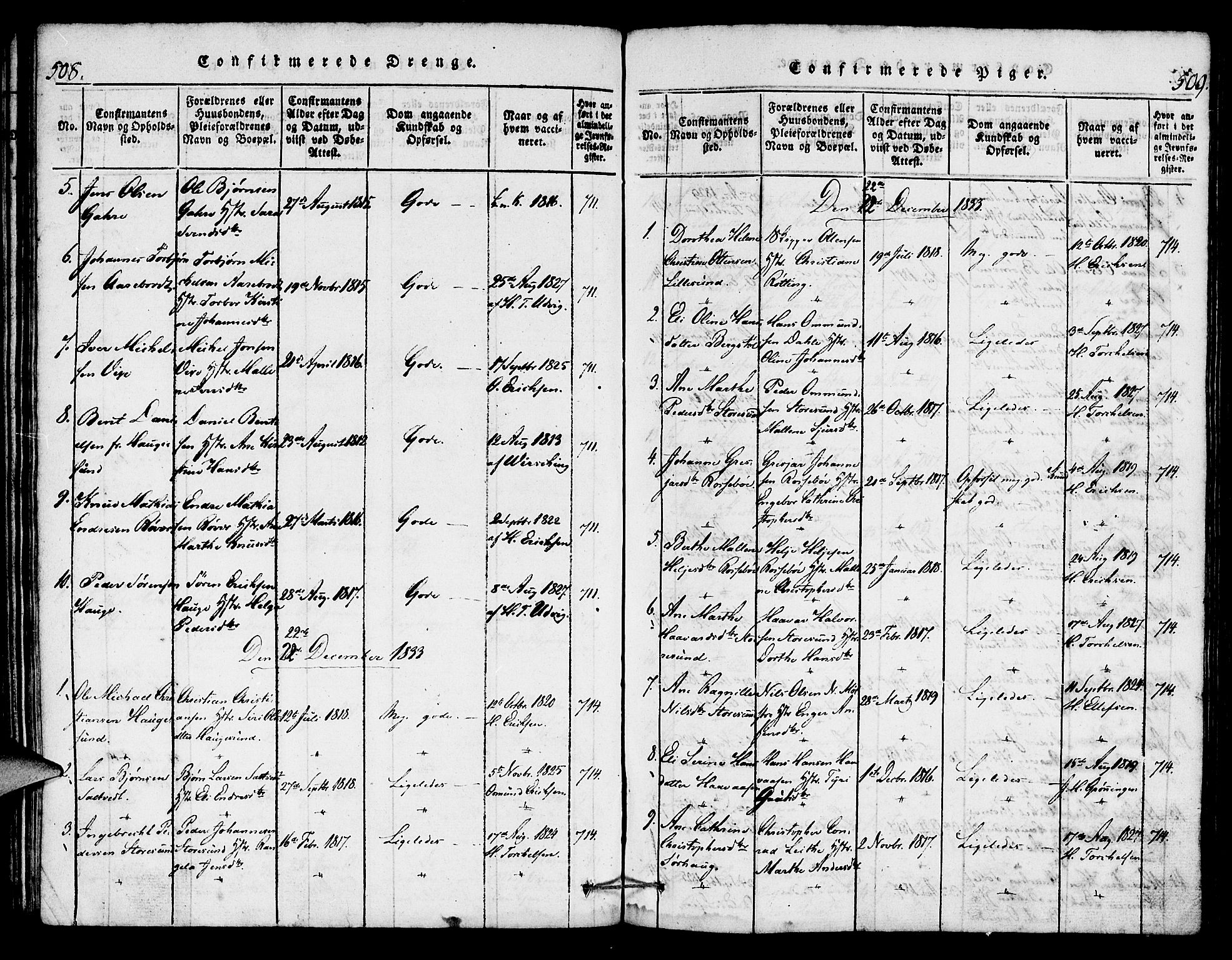 Torvastad sokneprestkontor, SAST/A -101857/H/Ha/Haa/L0004: Parish register (official) no. A 4, 1817-1836, p. 508-509