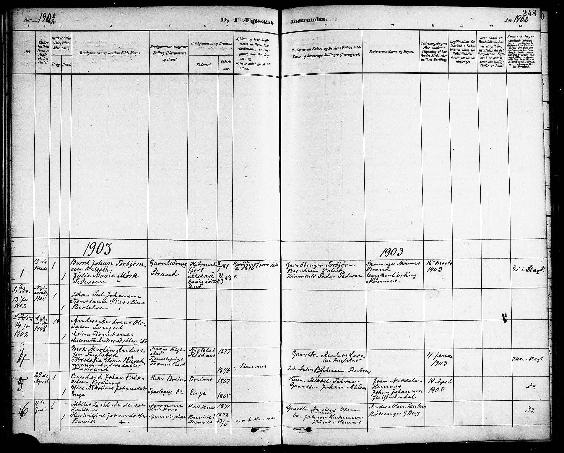 Ministerialprotokoller, klokkerbøker og fødselsregistre - Nordland, AV/SAT-A-1459/838/L0559: Parish register (copy) no. 838C06, 1893-1910, p. 248