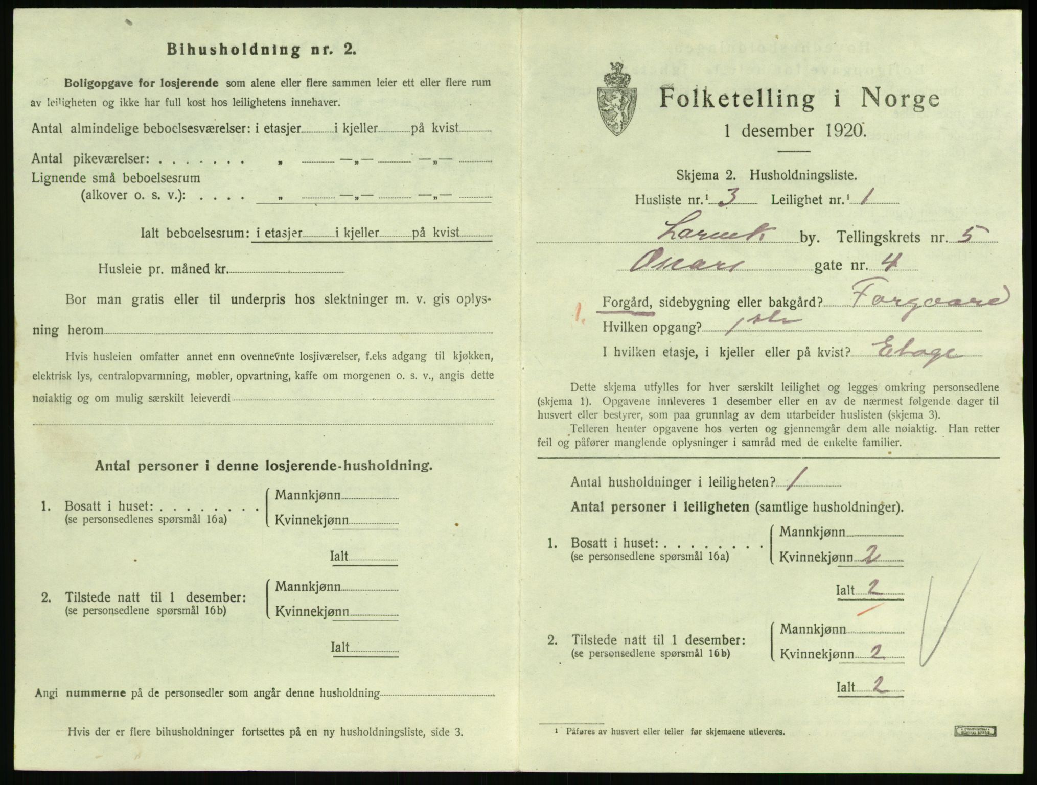 SAKO, 1920 census for Larvik, 1920, p. 4868