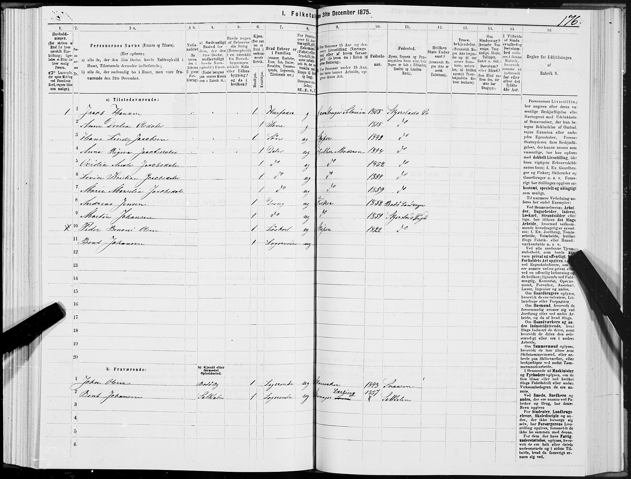 SAT, 1875 census for 1842P Skjerstad, 1875, p. 1176