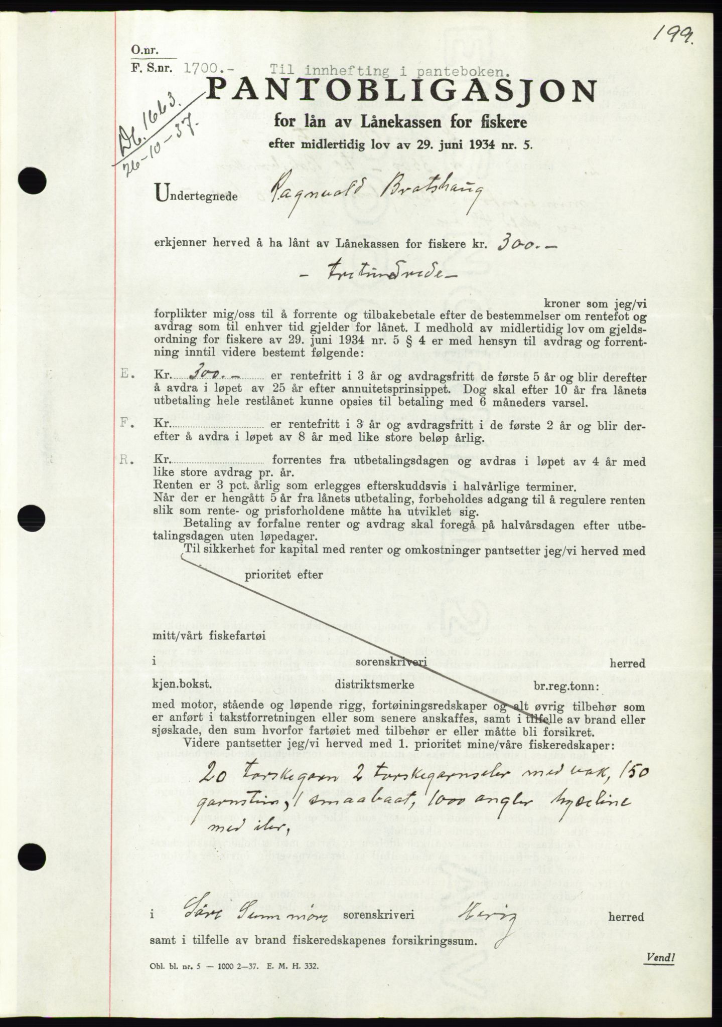 Søre Sunnmøre sorenskriveri, AV/SAT-A-4122/1/2/2C/L0064: Mortgage book no. 58, 1937-1938, Diary no: : 1663/1937