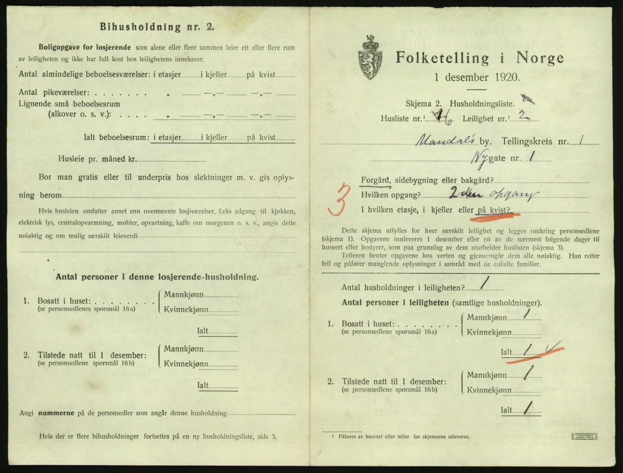 SAK, 1920 census for Mandal, 1920, p. 1441
