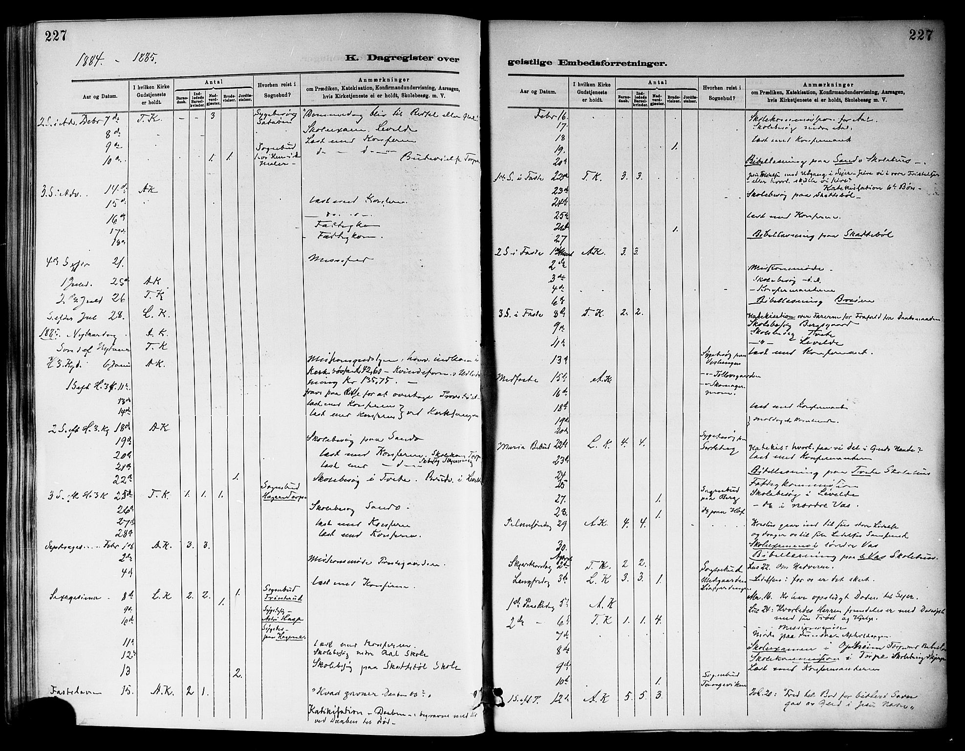 Ål kirkebøker, SAKO/A-249/F/Fa/L0008: Parish register (official) no. I 8, 1882-1896, p. 227