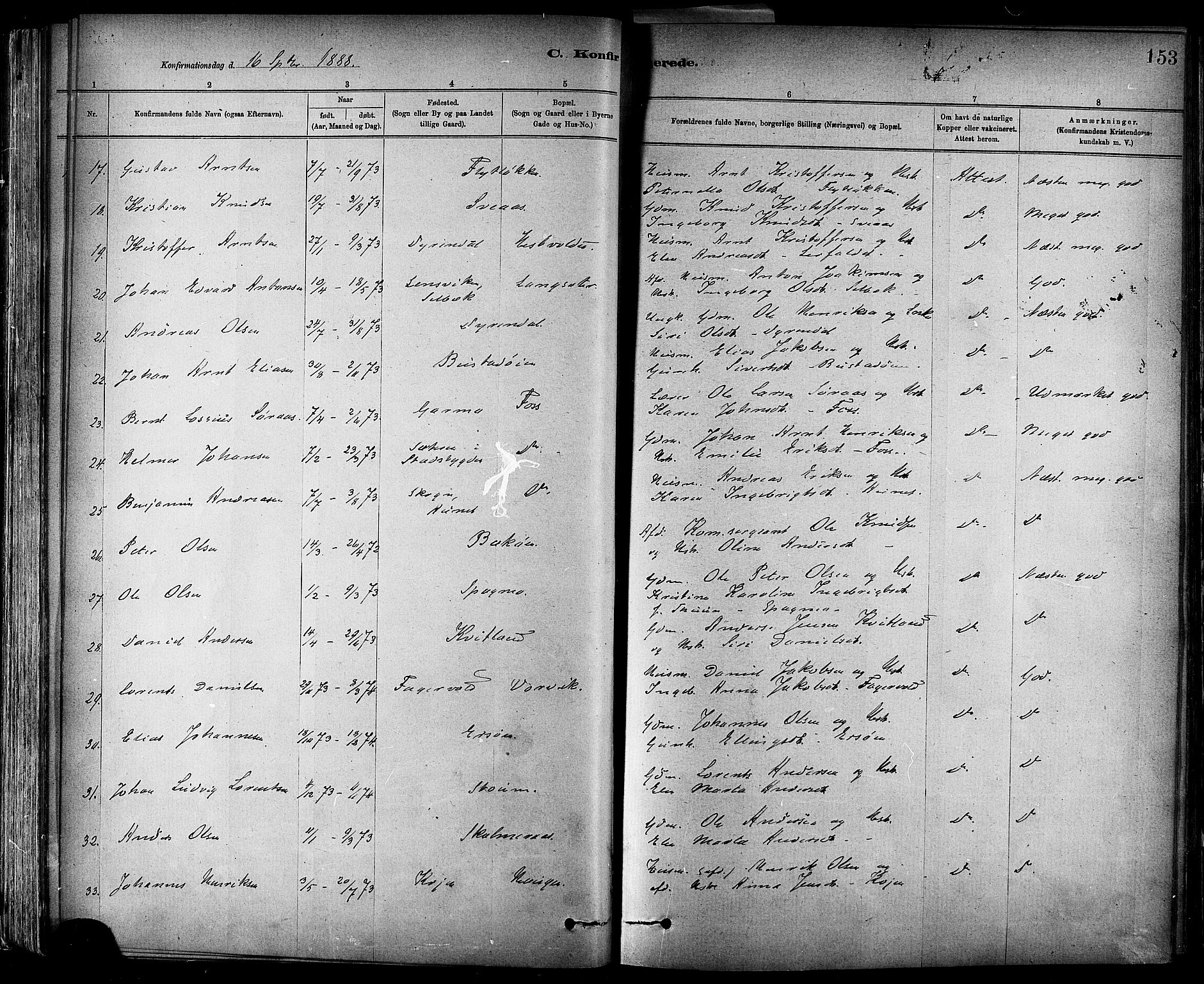 Ministerialprotokoller, klokkerbøker og fødselsregistre - Sør-Trøndelag, AV/SAT-A-1456/647/L0634: Parish register (official) no. 647A01, 1885-1896, p. 153