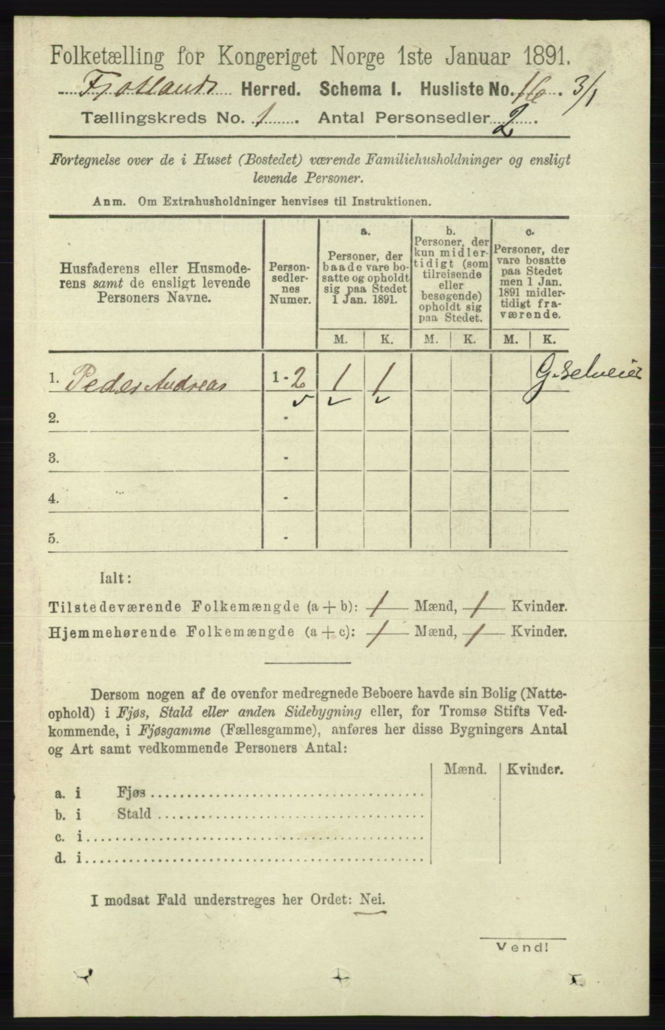 RA, 1891 census for 1036 Fjotland, 1891, p. 40