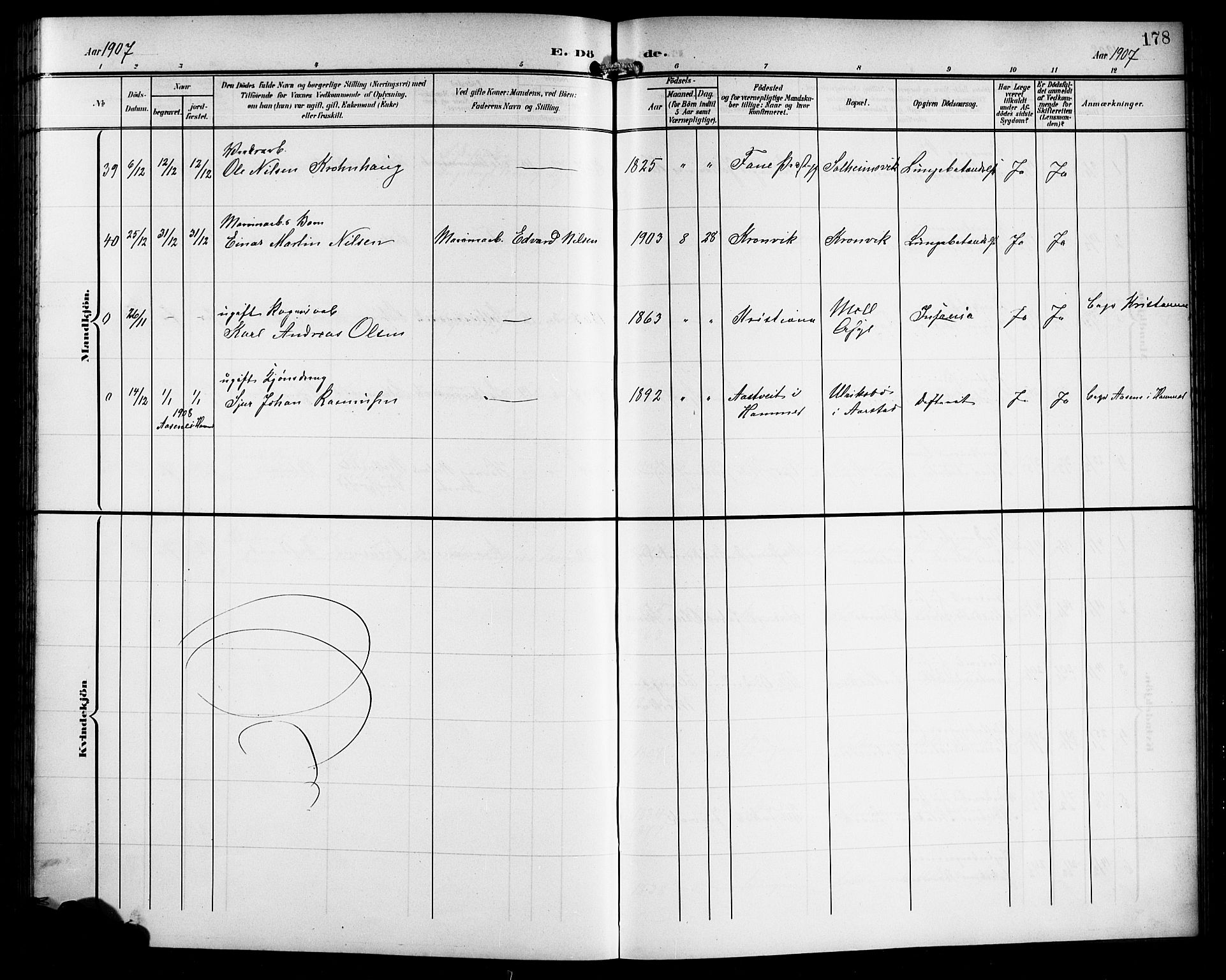 Årstad Sokneprestembete, AV/SAB-A-79301/H/Hab/L0018: Parish register (copy) no. C 1, 1902-1919, p. 178