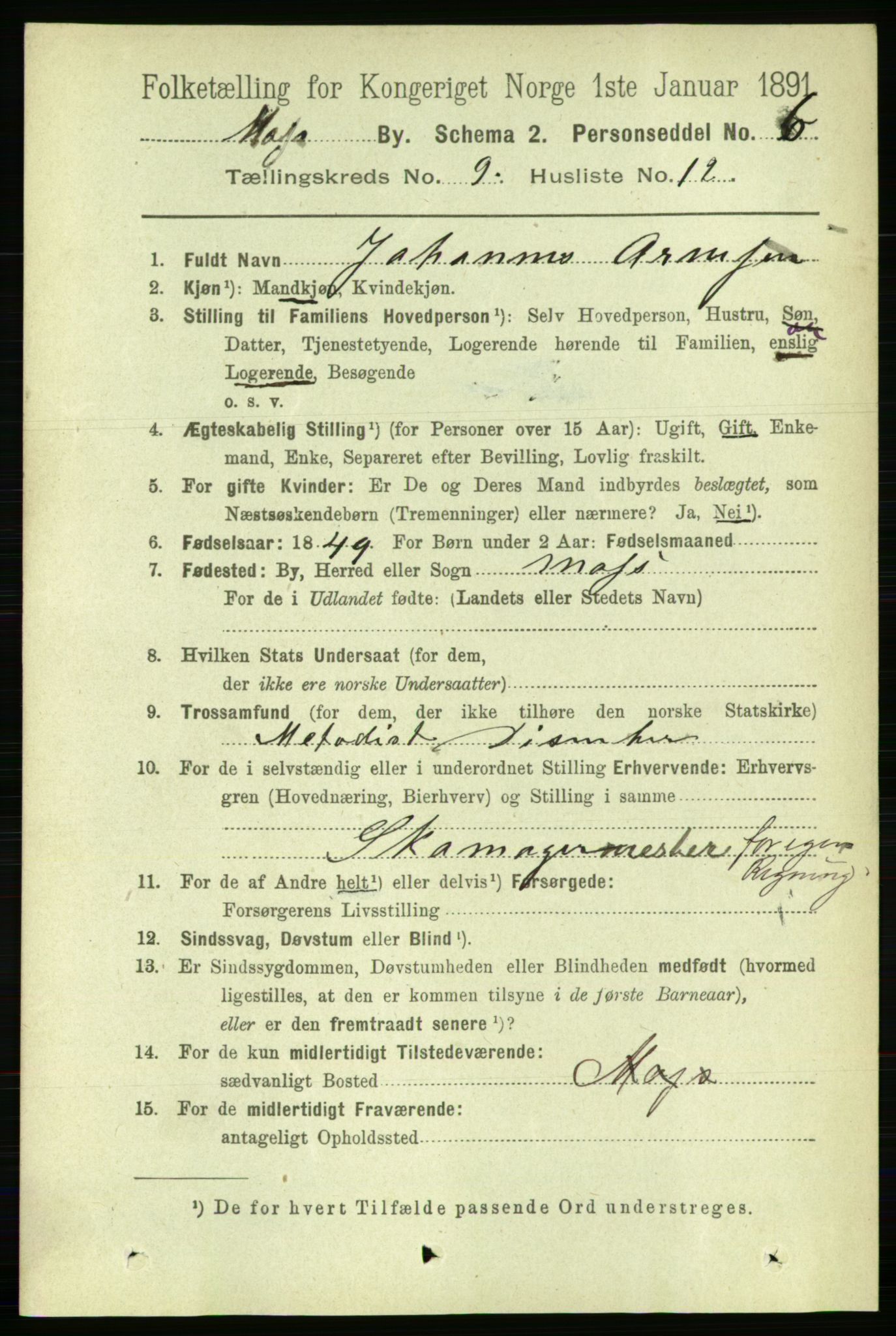 RA, 1891 census for 0104 Moss, 1891, p. 5307