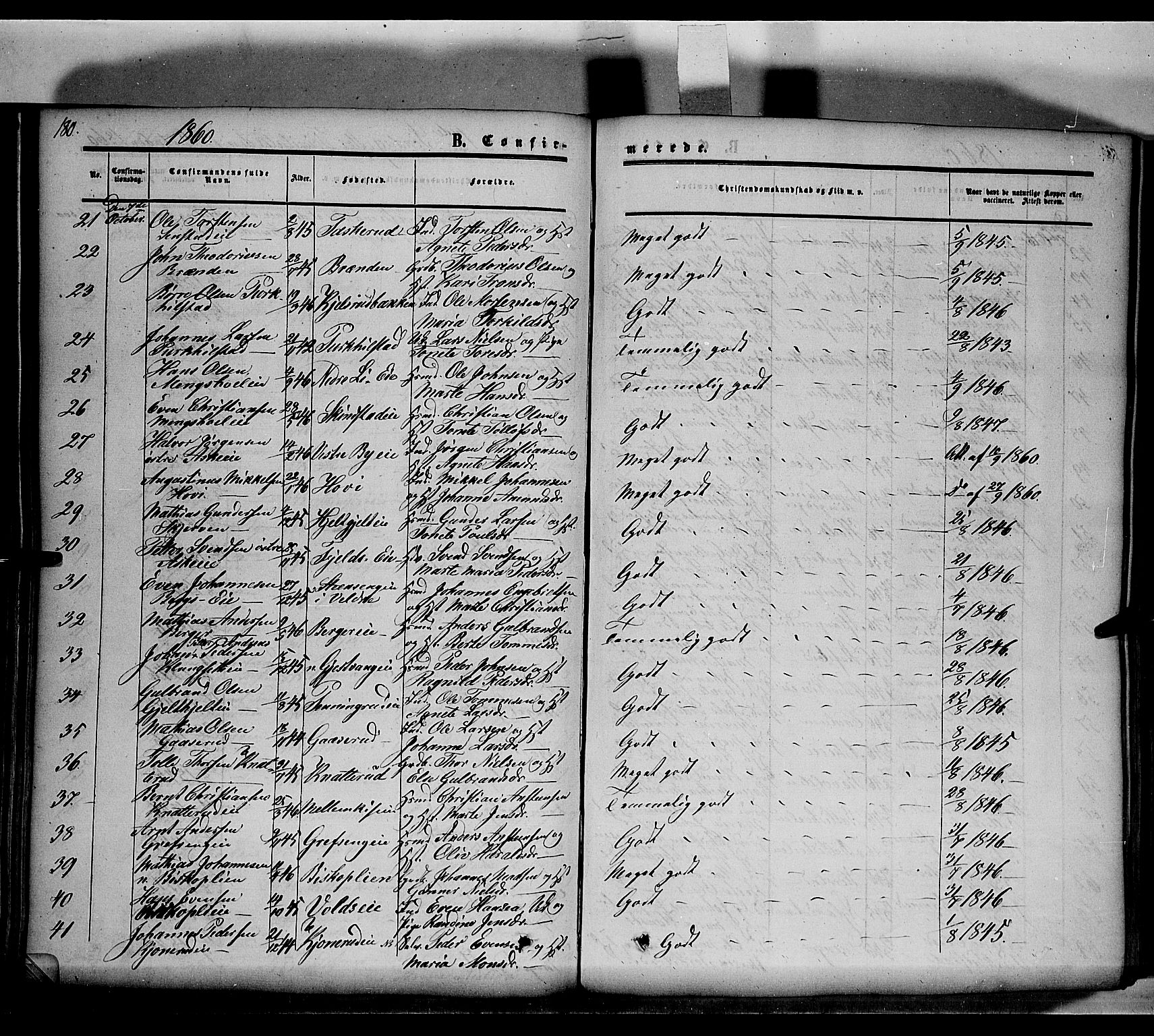 Nes prestekontor, Hedmark, SAH/PREST-020/K/Ka/L0004: Parish register (official) no. 4, 1852-1886, p. 180