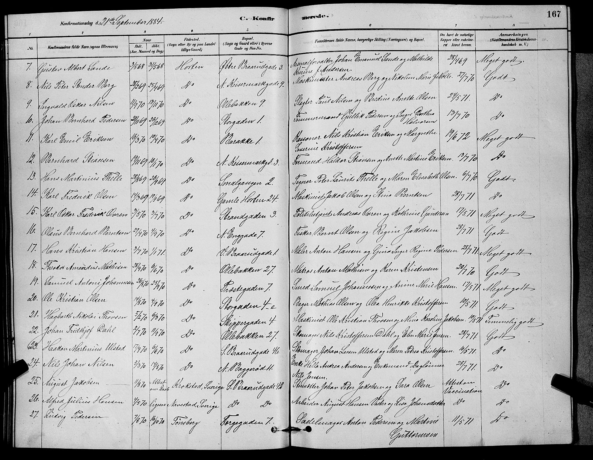 Horten kirkebøker, SAKO/A-348/G/Ga/L0003: Parish register (copy) no. 4, 1878-1887, p. 167