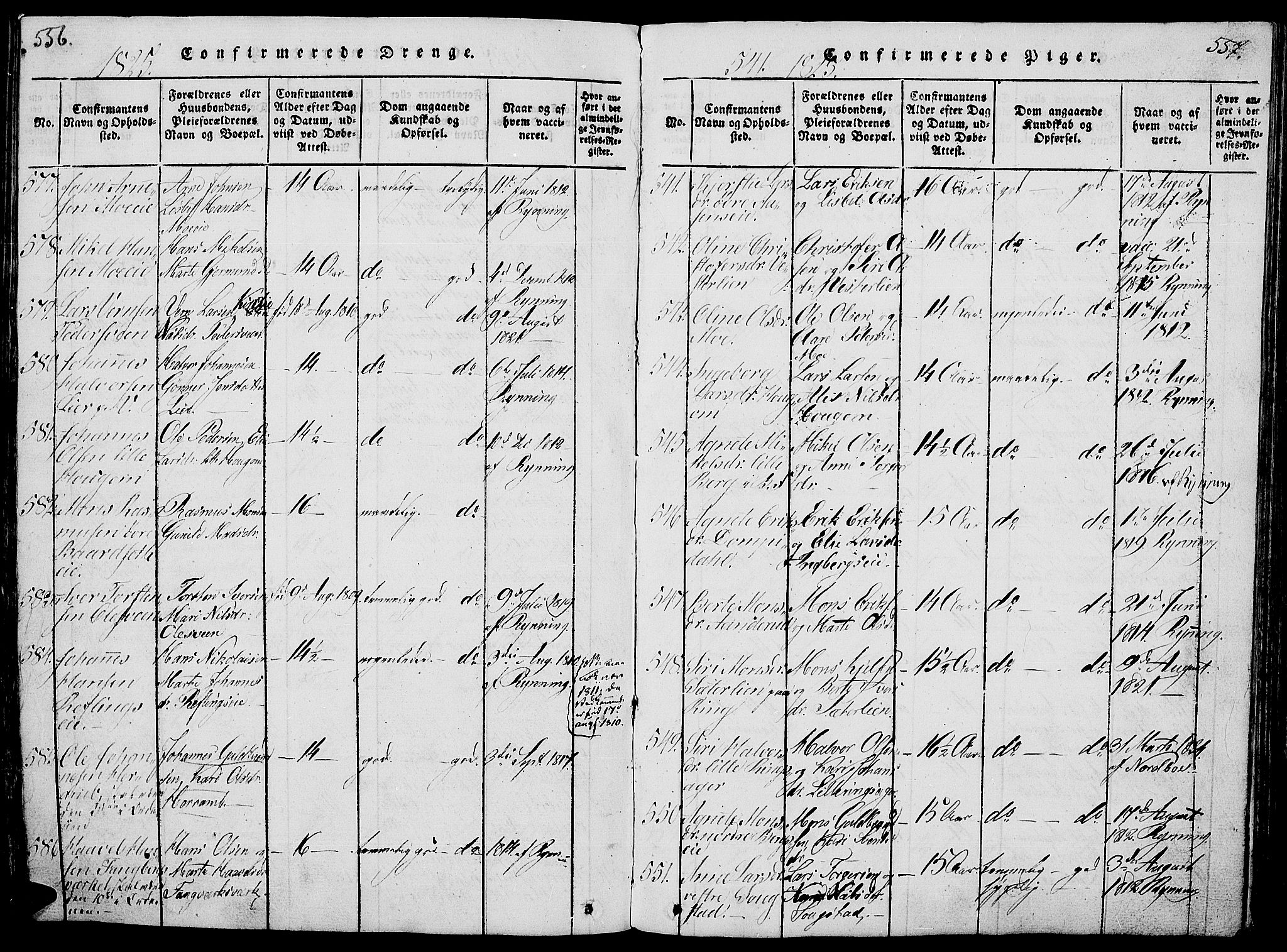 Ringsaker prestekontor, AV/SAH-PREST-014/L/La/L0001: Parish register (copy) no. 1, 1814-1826, p. 556-557