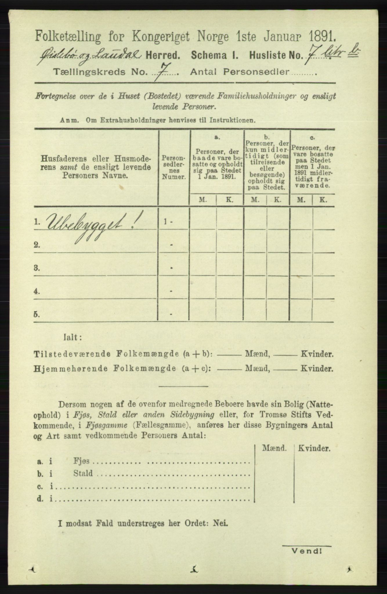 RA, 1891 census for 1021 Øyslebø og Laudal, 1891, p. 1910