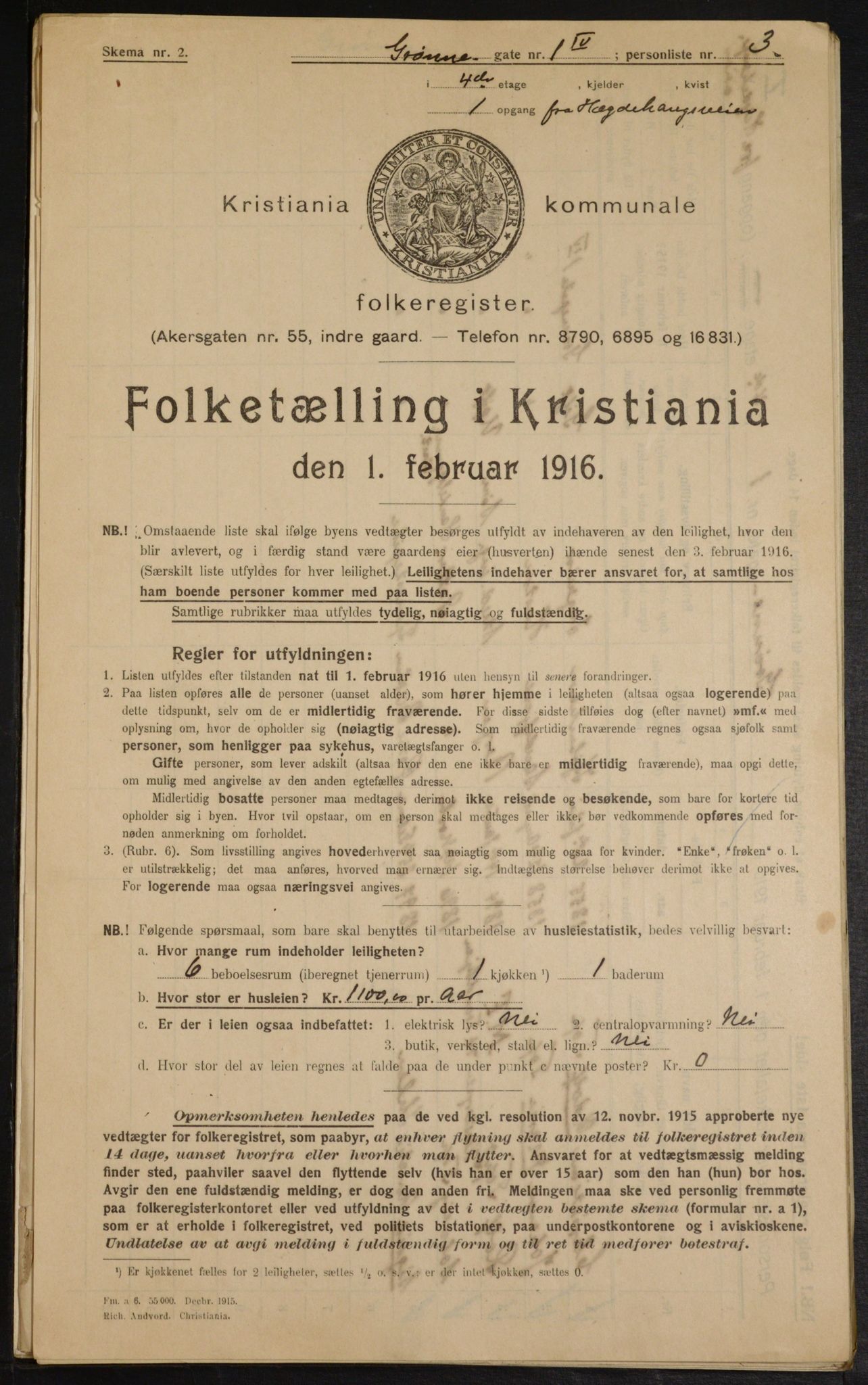 OBA, Municipal Census 1916 for Kristiania, 1916, p. 32806