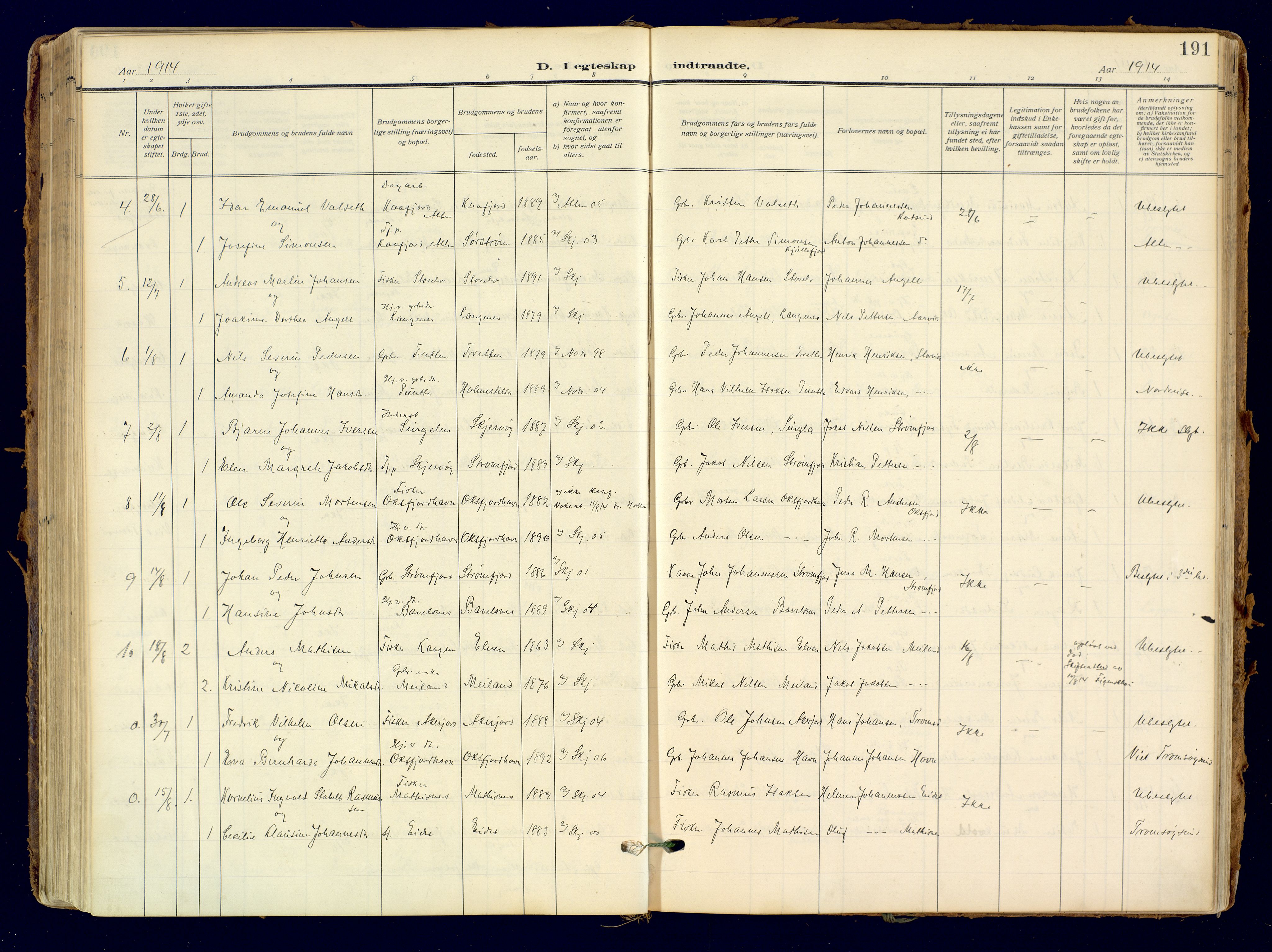 Skjervøy sokneprestkontor, AV/SATØ-S-1300/H/Ha/Haa: Parish register (official) no. 18, 1910-1926, p. 191