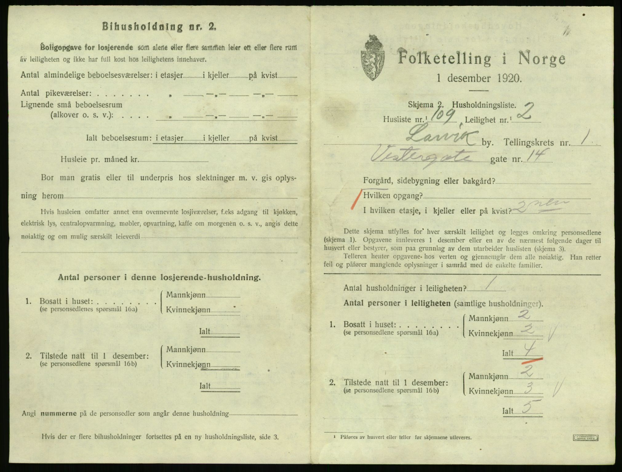 SAKO, 1920 census for Larvik, 1920, p. 3416