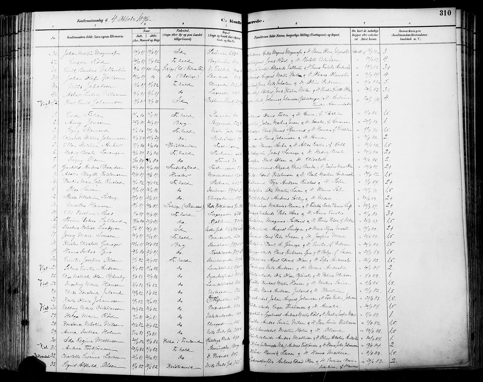 Halden prestekontor Kirkebøker, AV/SAO-A-10909/F/Fa/L0013: Parish register (official) no. I 13, 1890-1906, p. 310