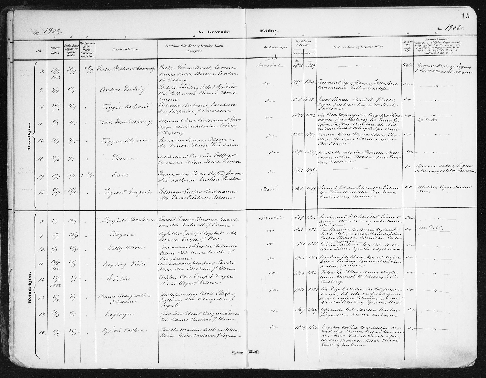 Arendal sokneprestkontor, Trefoldighet, AV/SAK-1111-0040/F/Fa/L0010: Parish register (official) no. A 10, 1900-1919, p. 15