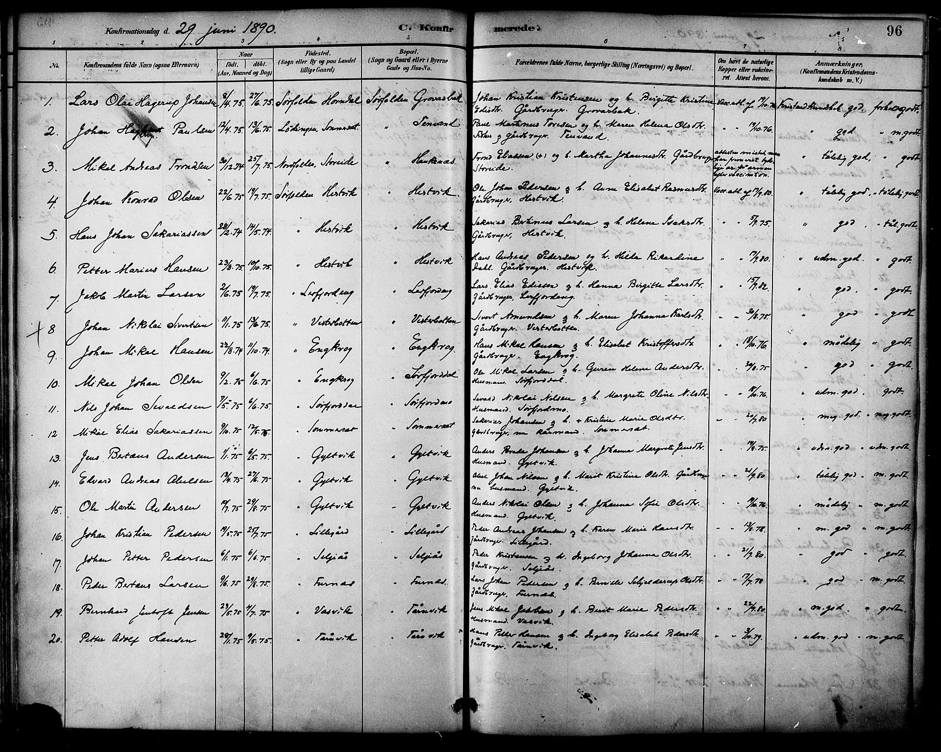 Ministerialprotokoller, klokkerbøker og fødselsregistre - Nordland, AV/SAT-A-1459/854/L0777: Parish register (official) no. 854A01 /1, 1883-1891, p. 96