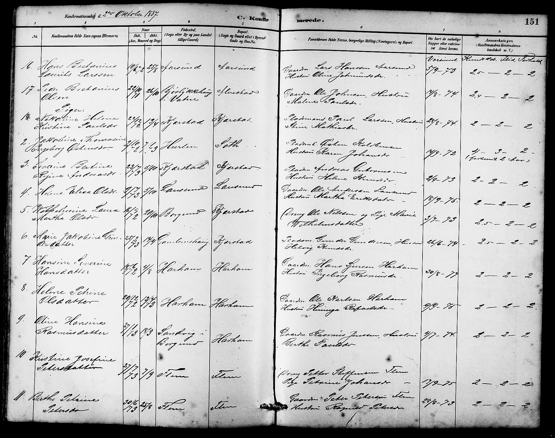 Ministerialprotokoller, klokkerbøker og fødselsregistre - Møre og Romsdal, SAT/A-1454/536/L0510: Parish register (copy) no. 536C05, 1881-1898, p. 151